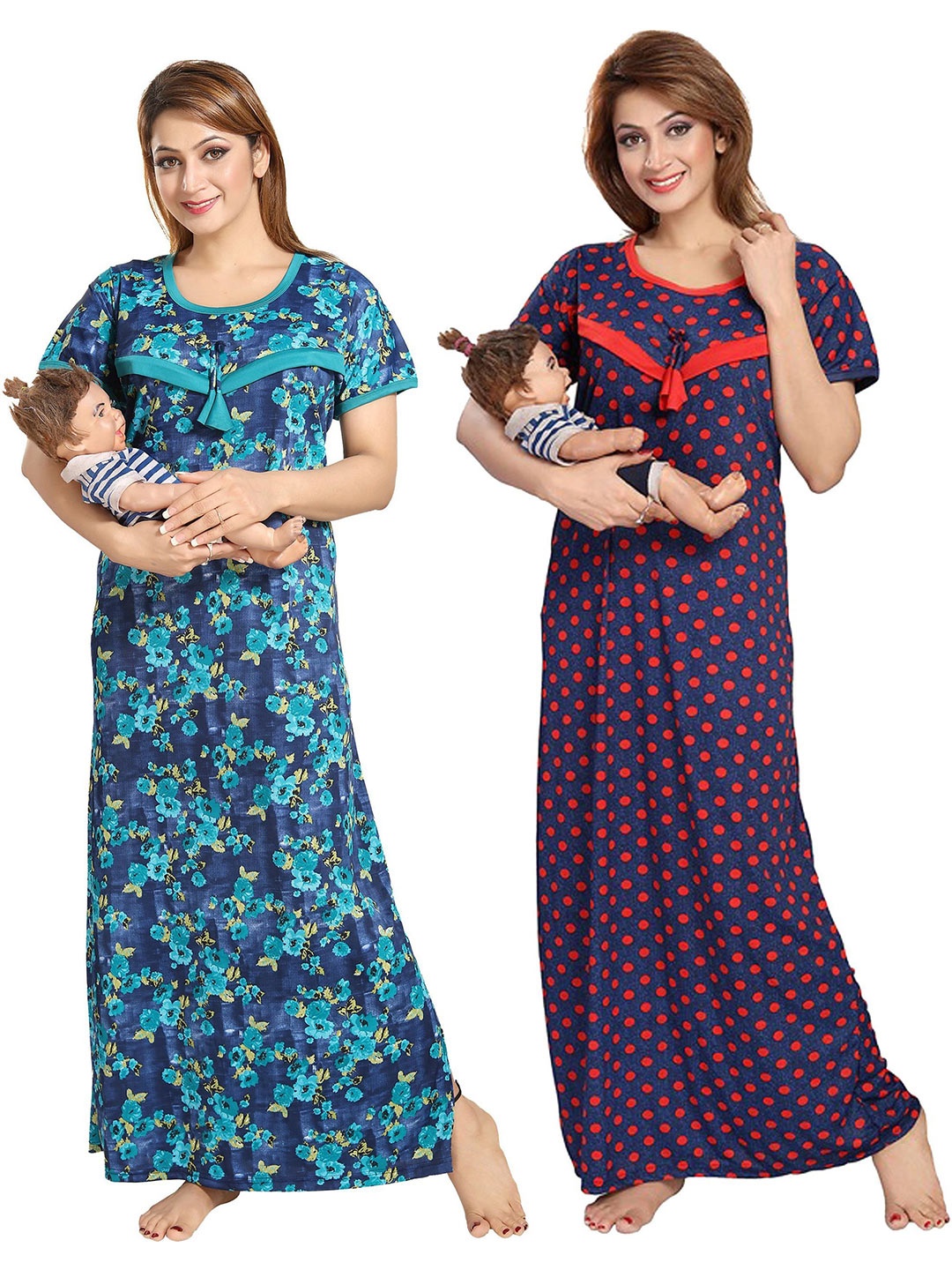 

SHOPPING STATION Pack Of 2 Floral Printed Satin Maxi Nightdress, Blue