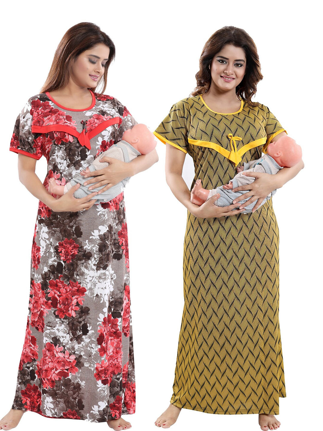 

SHOPPING STATION Pack Of 2 Floral Printed Satin Maxi Nightdress, Mustard