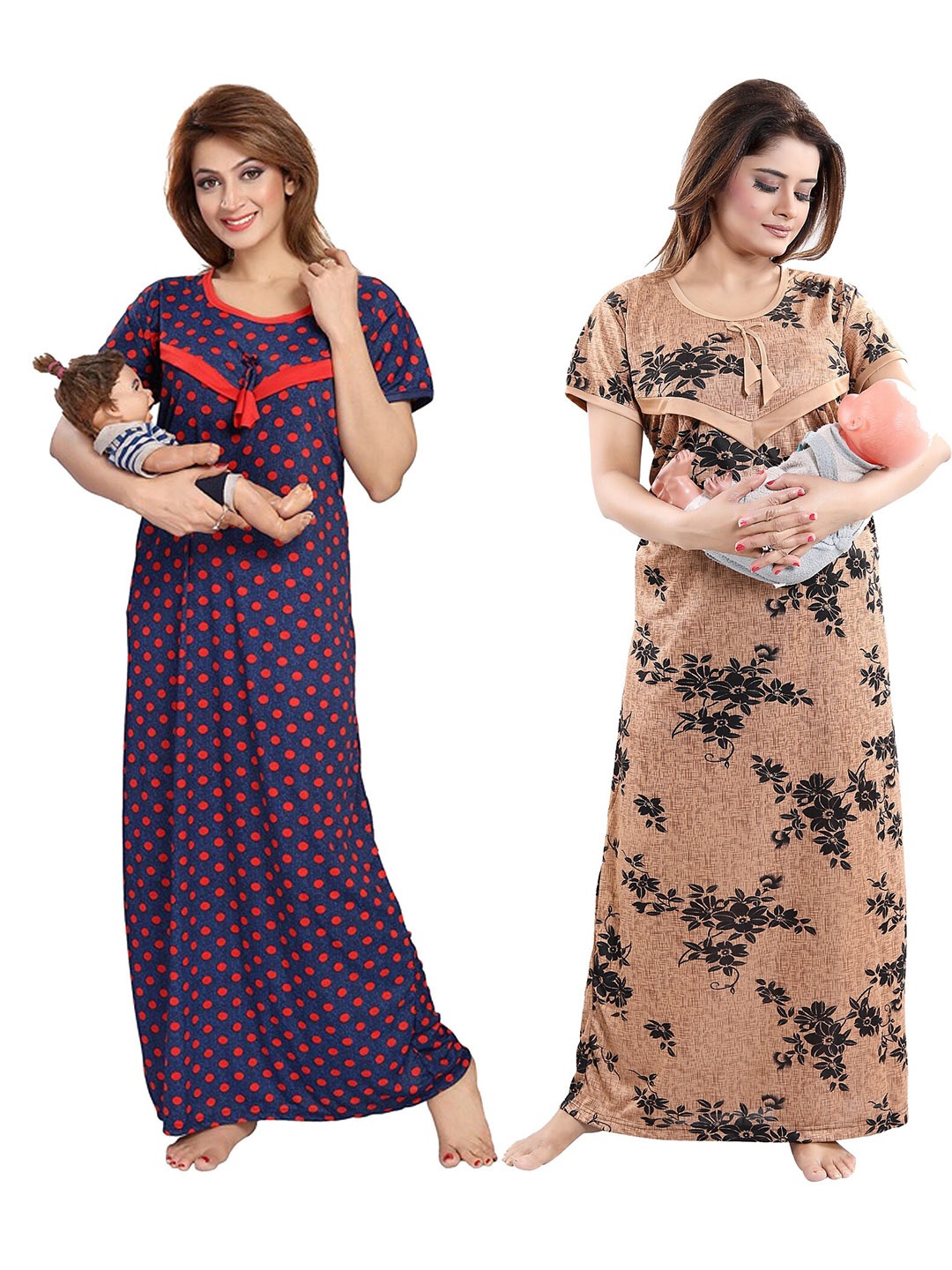 

SHOPPING STATION Pack Of 2 Floral Printed Satin Maternity Maxi Nightdress, Navy blue