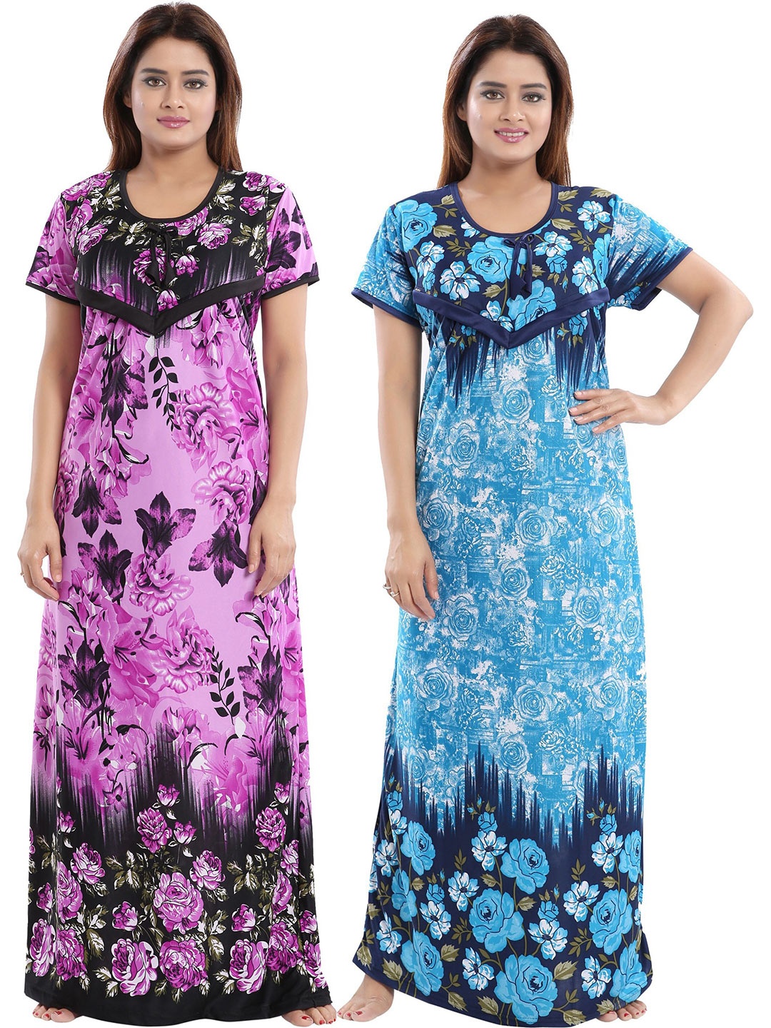 

SHOPPING STATION Pack Of 2 Floral Printed Satin Maxi Nightdress, Pink