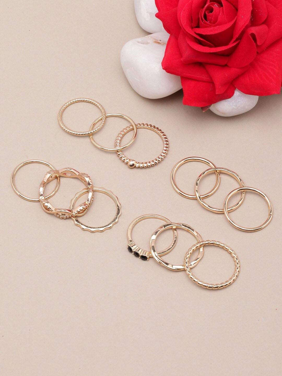 

DressBerry Set Of 12 Rose Gold-Plated CZ-Studded Finger Rings