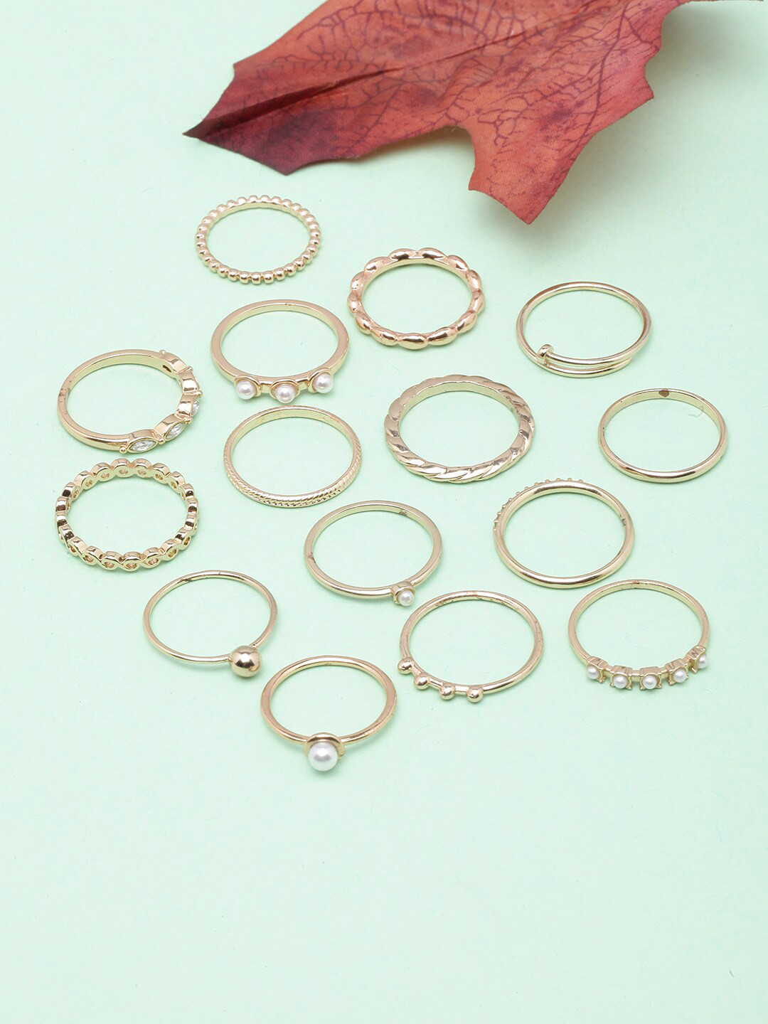 

DressBerry Set Of 15 Gold-Plated CZ-Studded Finger Rings