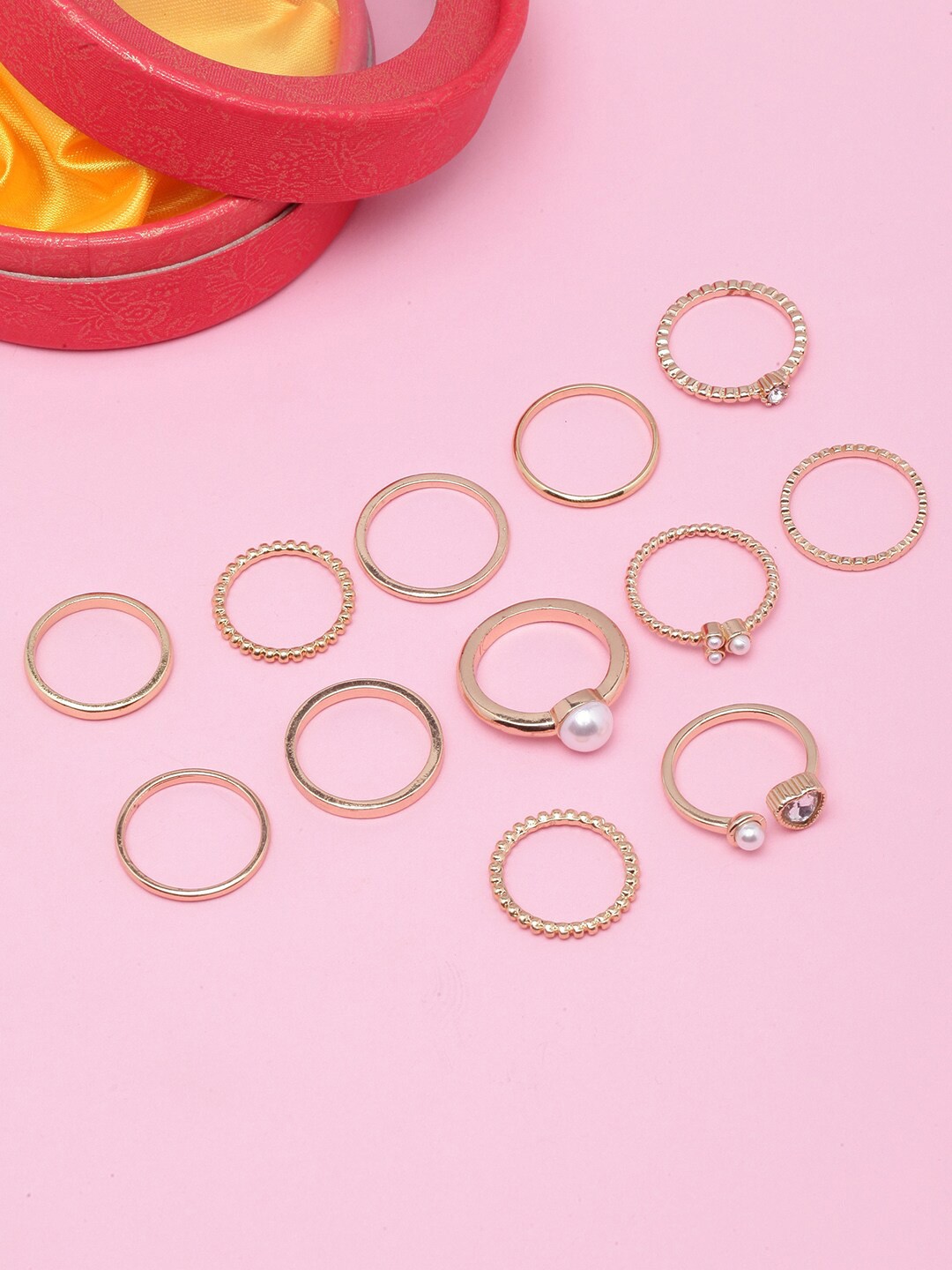 

DressBerry Set Of 12 Rose Gold-Plated CZ-Studded Finger Rings