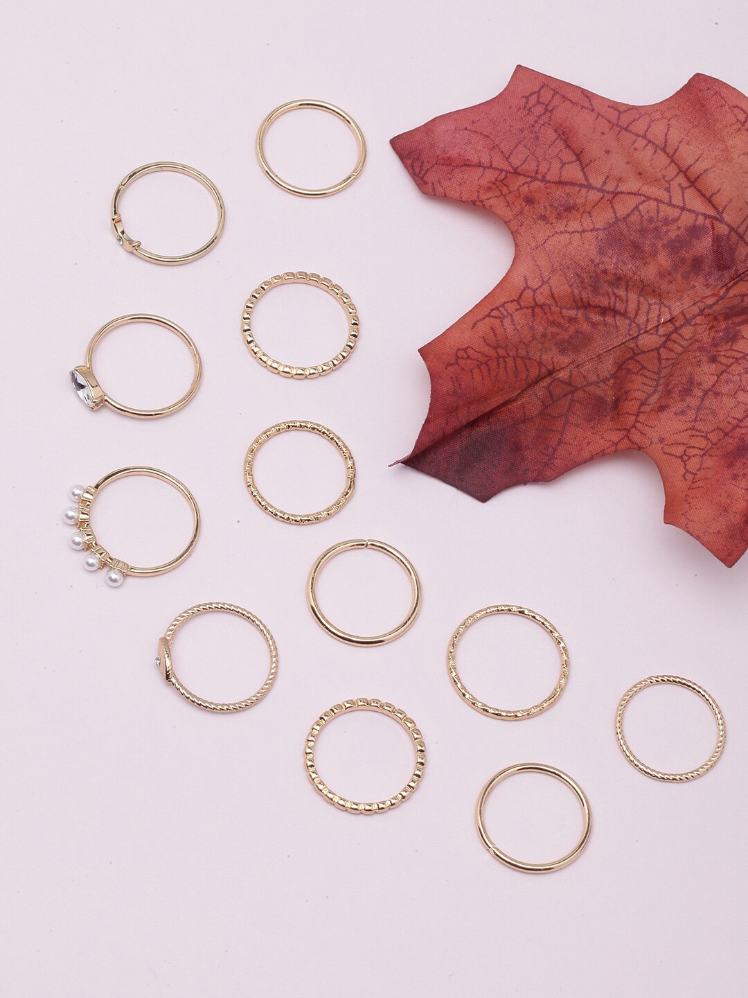 

DressBerry Set Of 12 Gold-Plated CZ-Studded Finger Rings