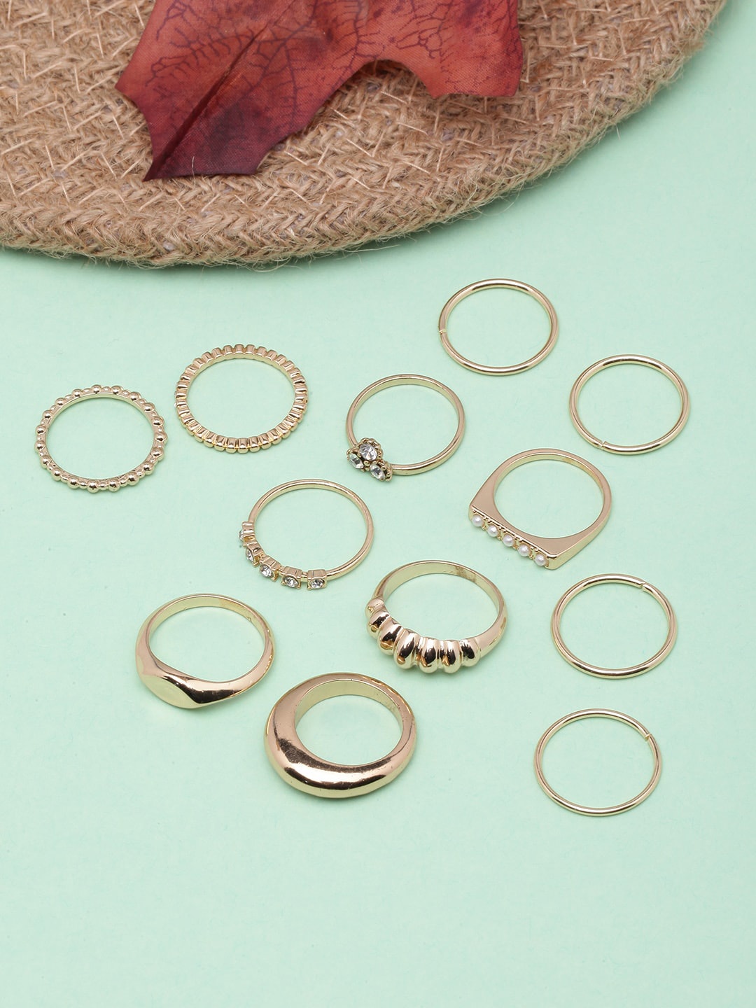 

DressBerry Set Of 12 Rose Gold-Plated Stone Studded Finger Rings