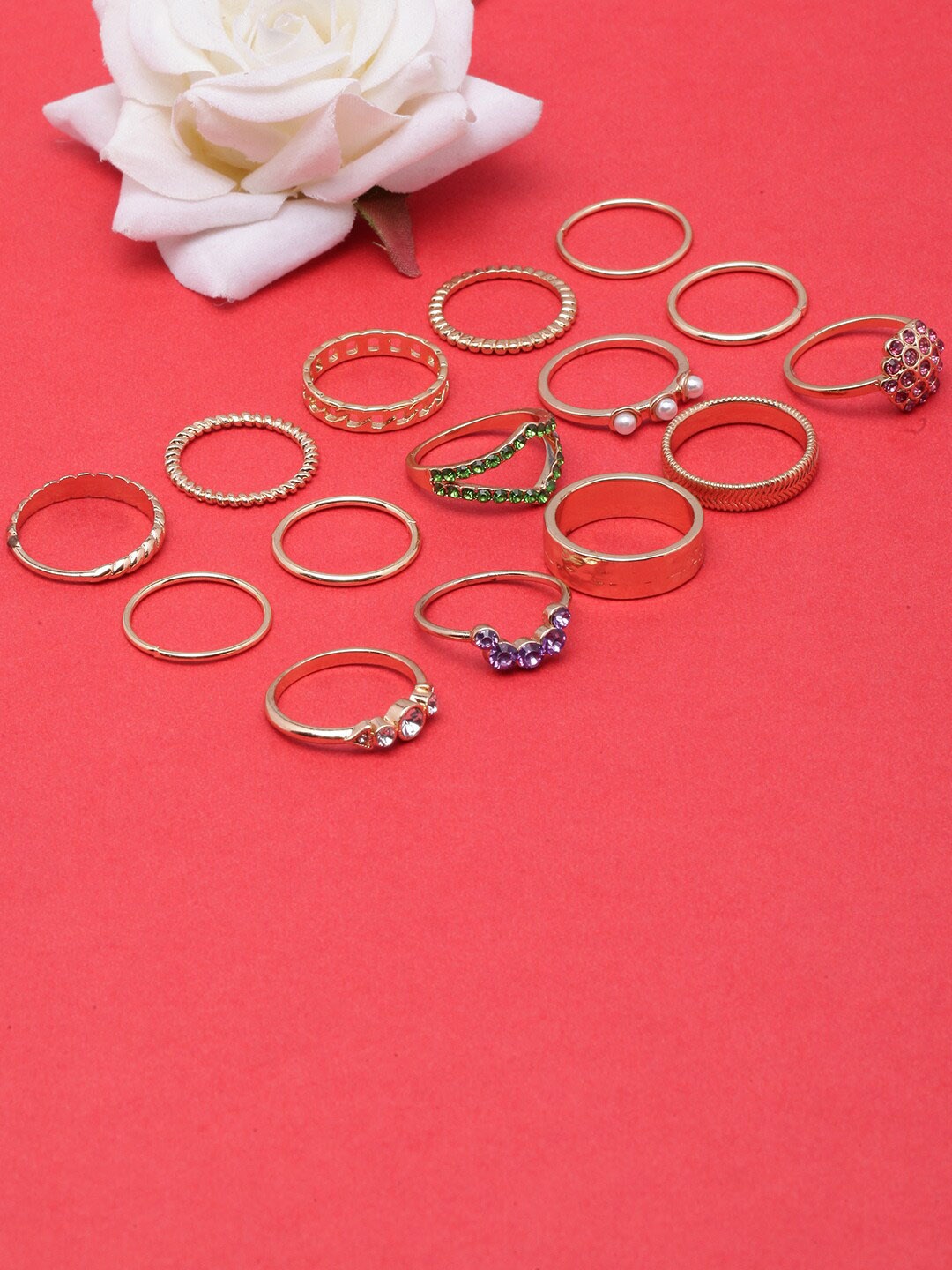 

DressBerry Set Of 15 Gold-Plated CZ-Studded Finger Rings