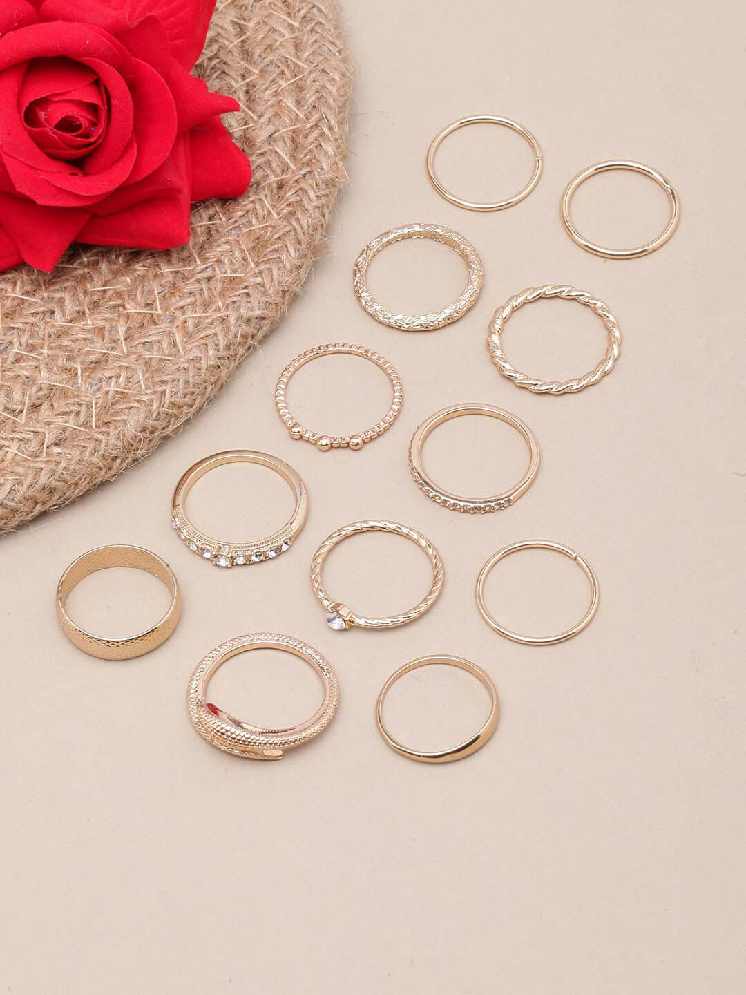 

DressBerry Set Of 12 Rose Gold-Plated Finger Rings