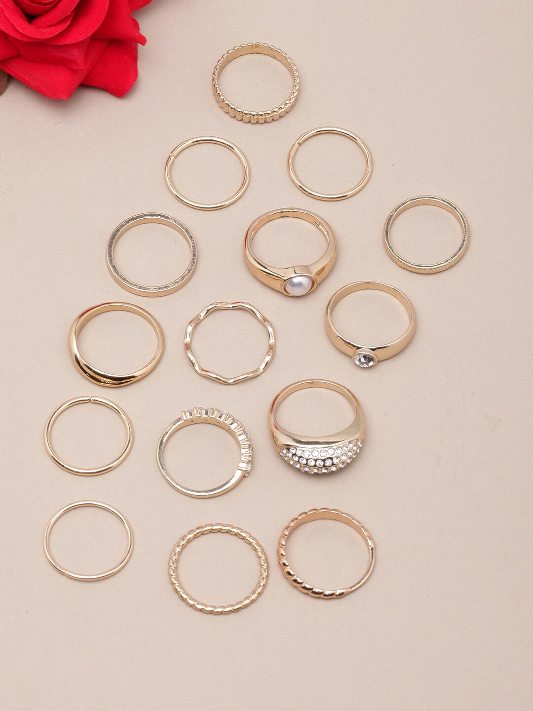 

DressBerry Set Of 15 Rose Gold-Plated Finger Rings