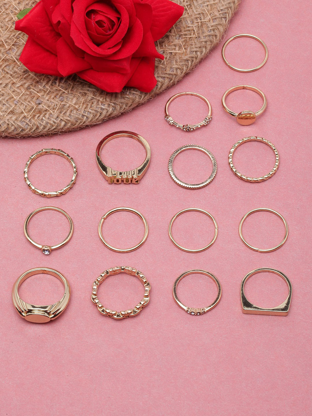 

DressBerry Set Of 15 Gold-Plated Finger Rings