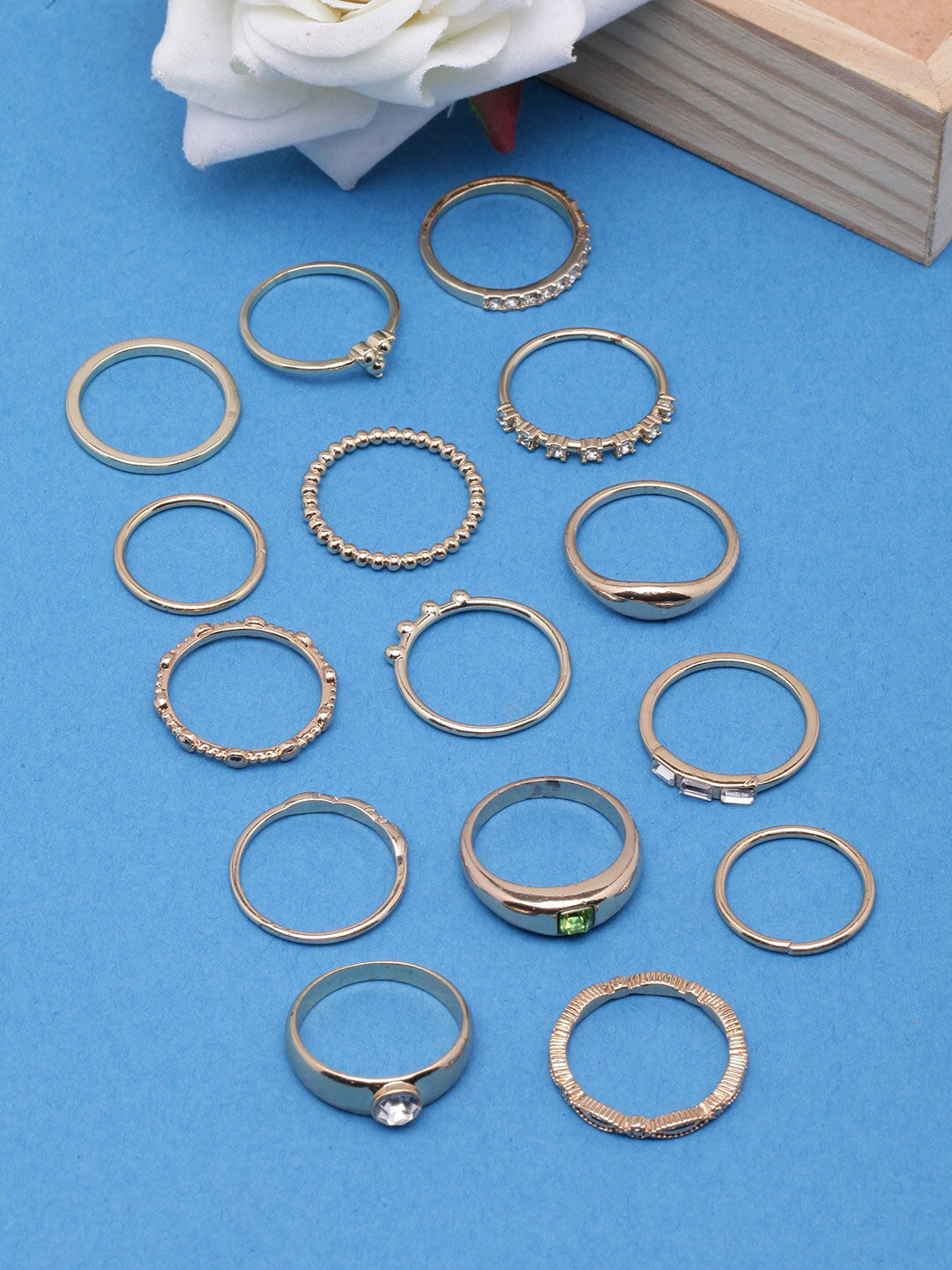 

DressBerry Set Of 15 Gold-Plated CZ Studded Finger Rings
