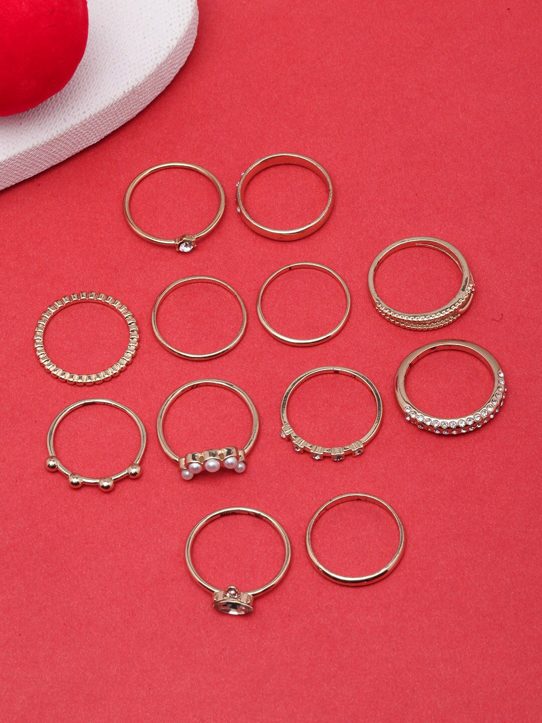 

DressBerry Set Of 12 Rose Gold-Plated CZ-Studded Finger Ring