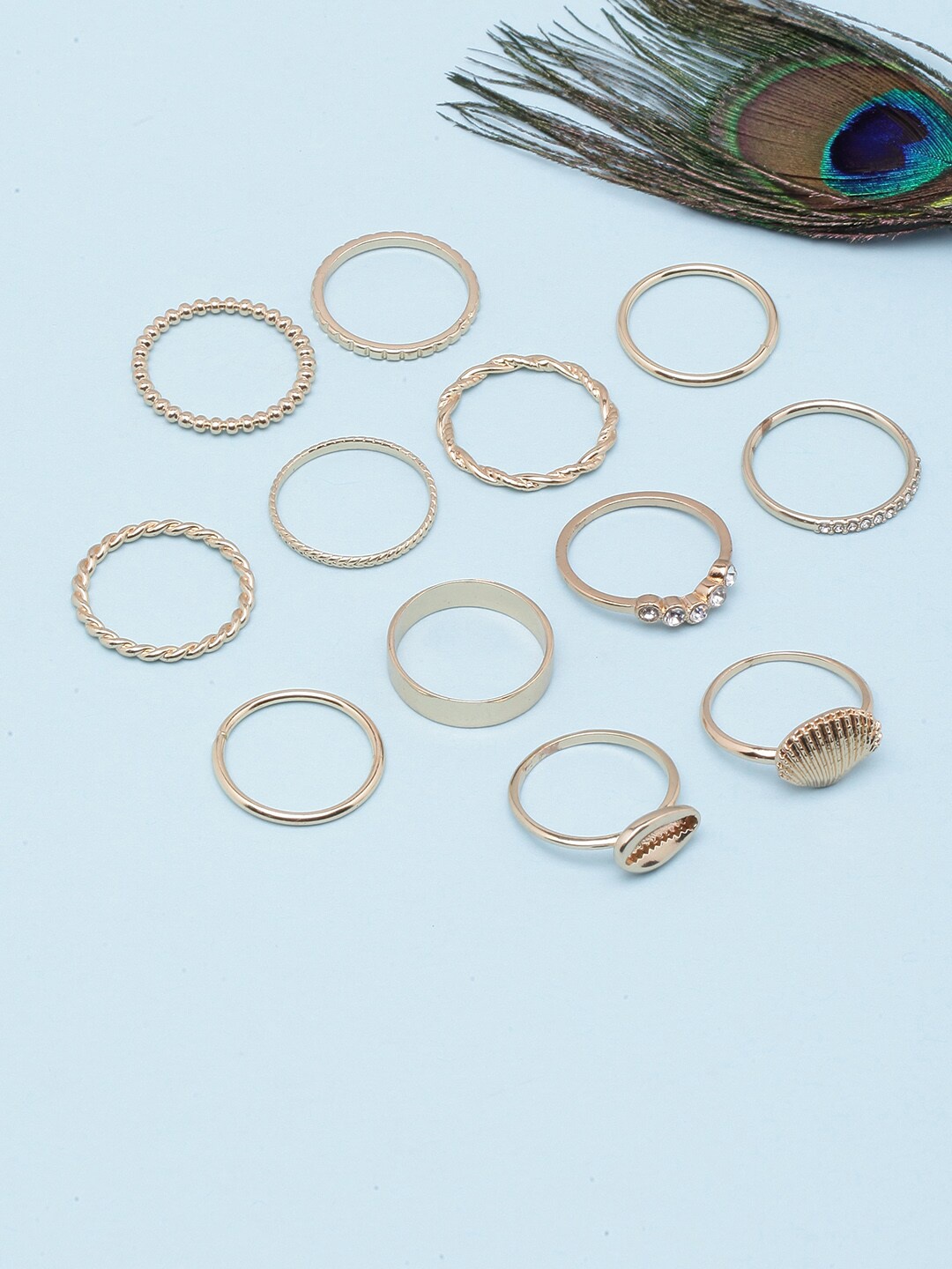 

DressBerry Set Of 12 Gold-Plated CZ Studded Finger Rings