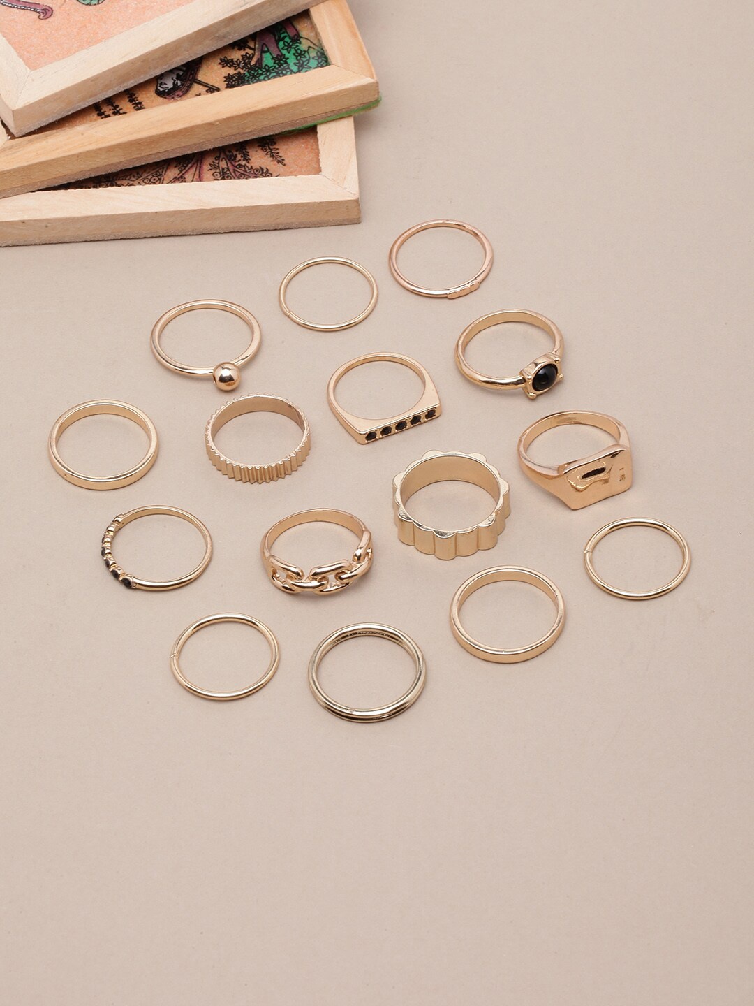 

DressBerry Set Of 15 Rose Gold-Plated CZ-Studded Finger Rings