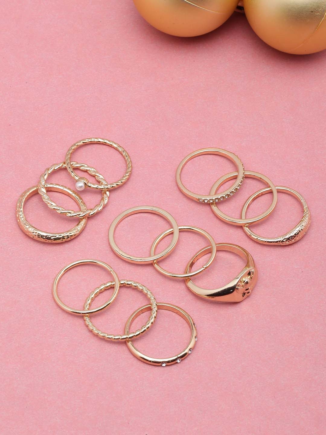 

DressBerry Set Of 12 Gold-Plated CZ Studded Finger Rings