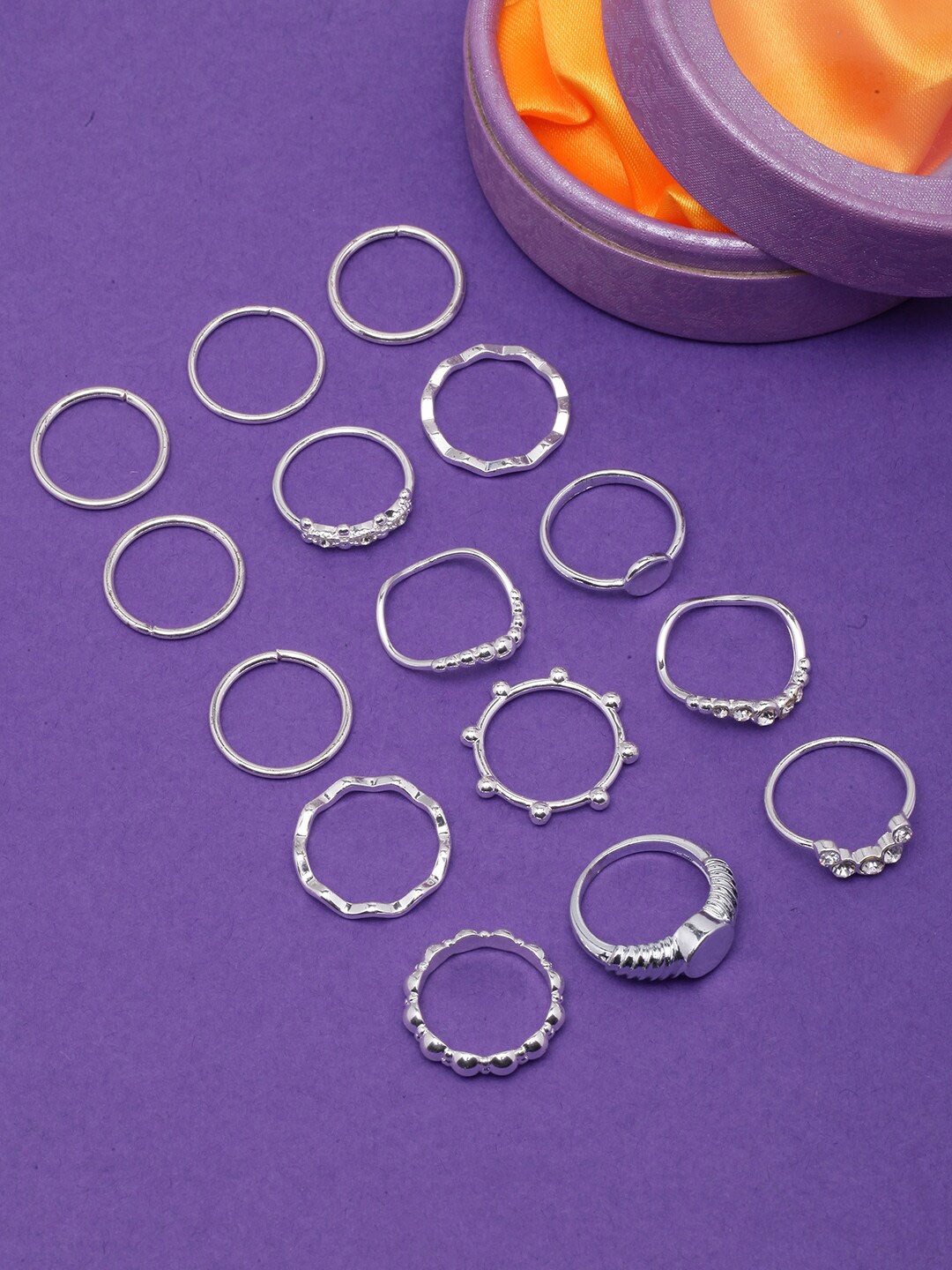 

DressBerry Set Of 15 Silver-Plated CZ Studded Finger Rings