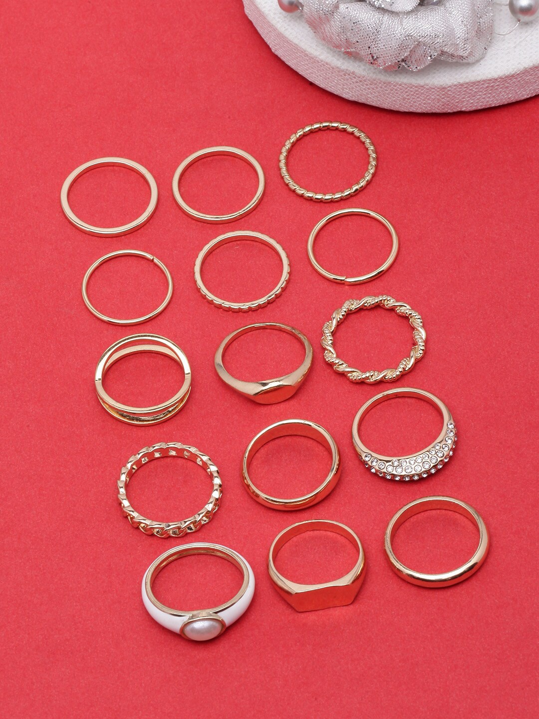 

DressBerry Set of 15 Gold-Plated CZ Studded Rings