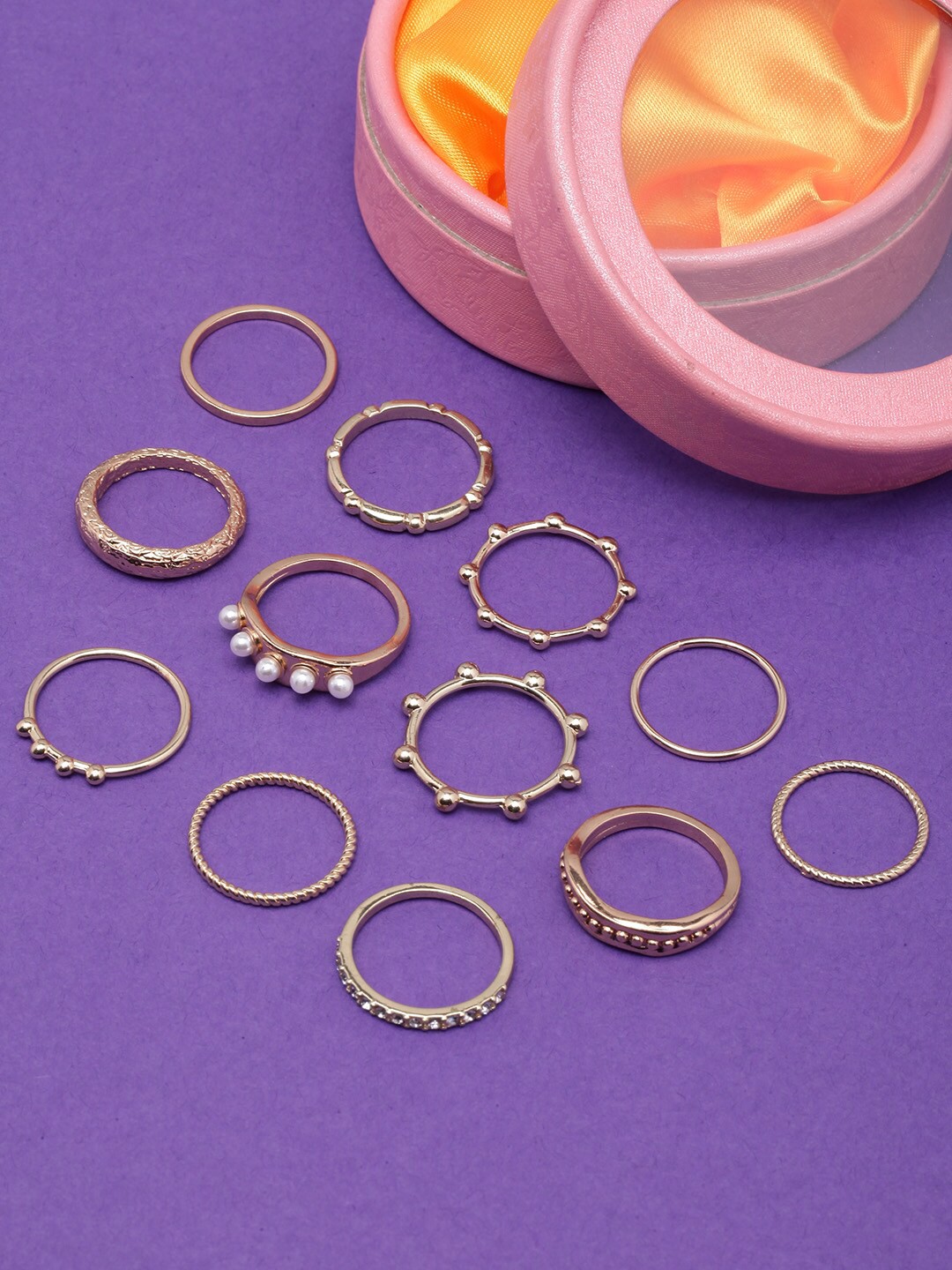 

DressBerry Set Of 12 Rose Gold-Plated Stone & Studded Finger Rings