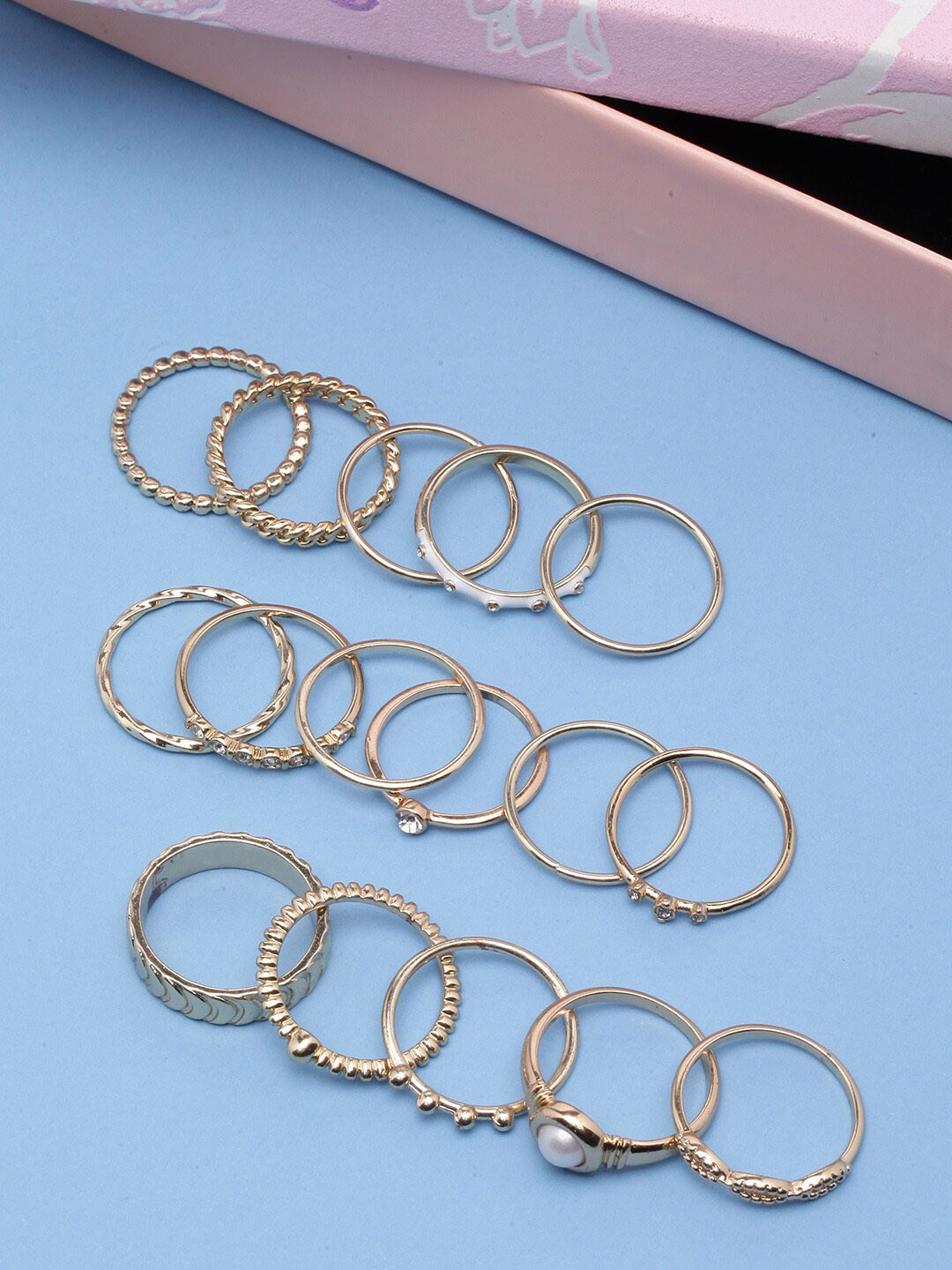 

DressBerry Set Of 15 Gold-Plated CZ Studded Finger Rings