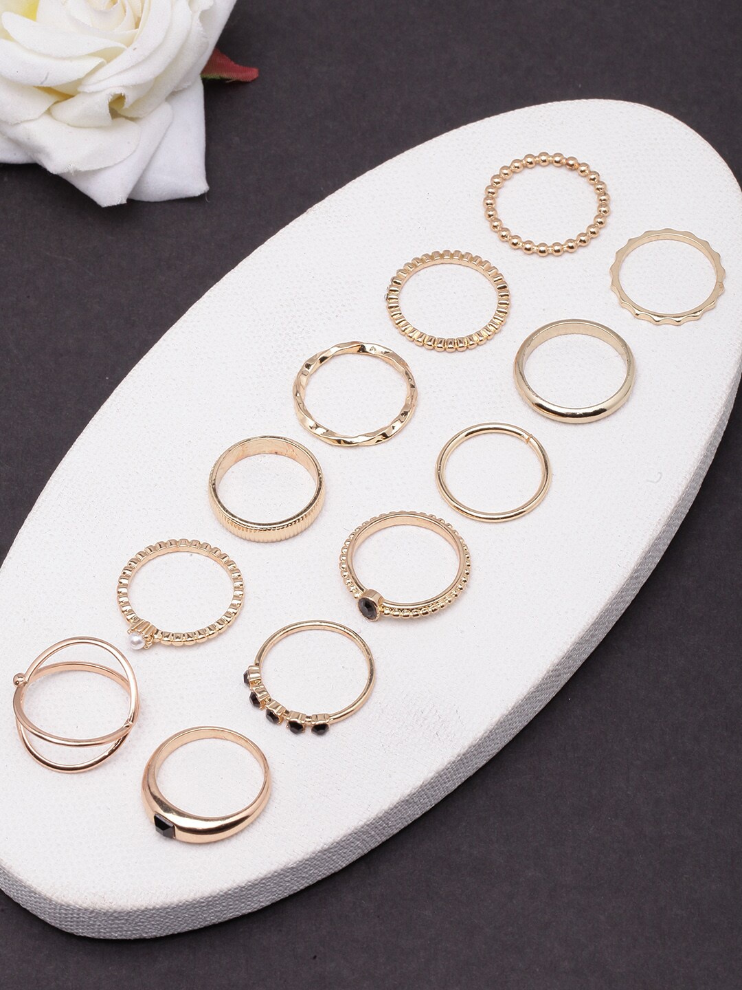 

DressBerry Set of 12 Rose Gold-Plated CZ-Studded Rings