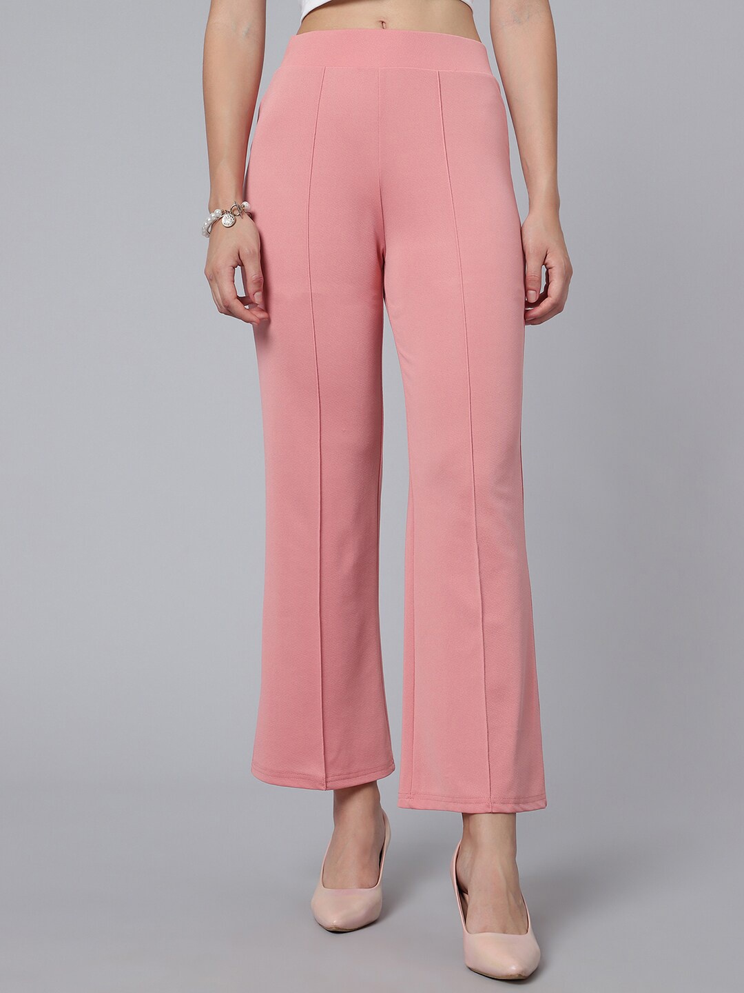 

Selvia Women Regular Fit Mid-Rise Bootcut Trousers, Peach