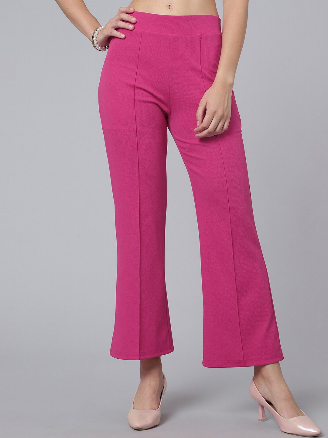 

Selvia Women Mid-Rise Bootcut Trousers, Pink