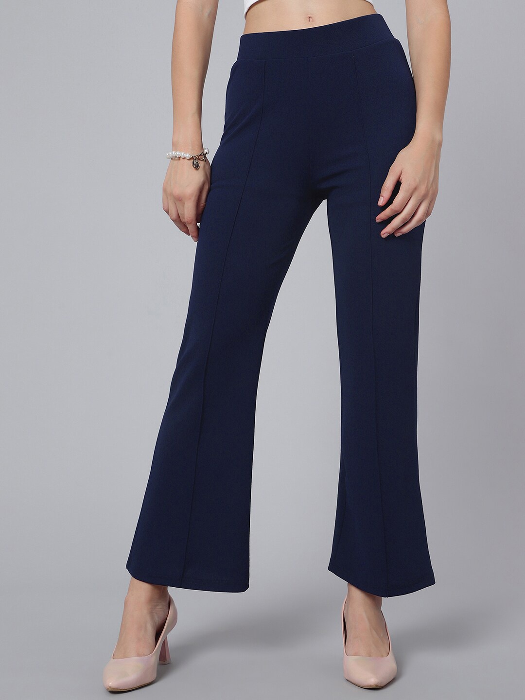 

Selvia Women High Rise Bootcut Trousers, Navy blue