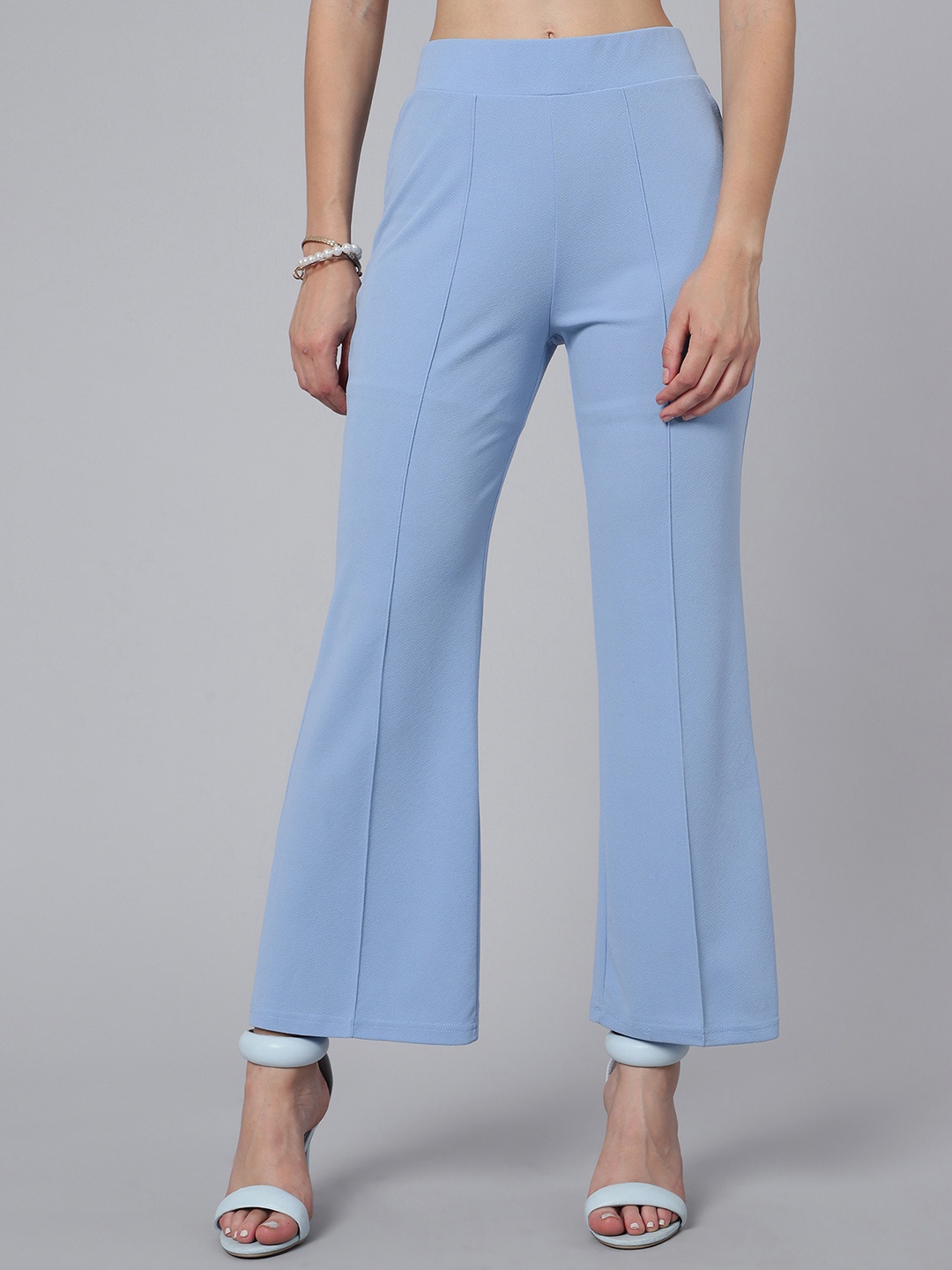 

Selvia Women Mid-Rise Plain Casual Bootcut Trousers, Blue