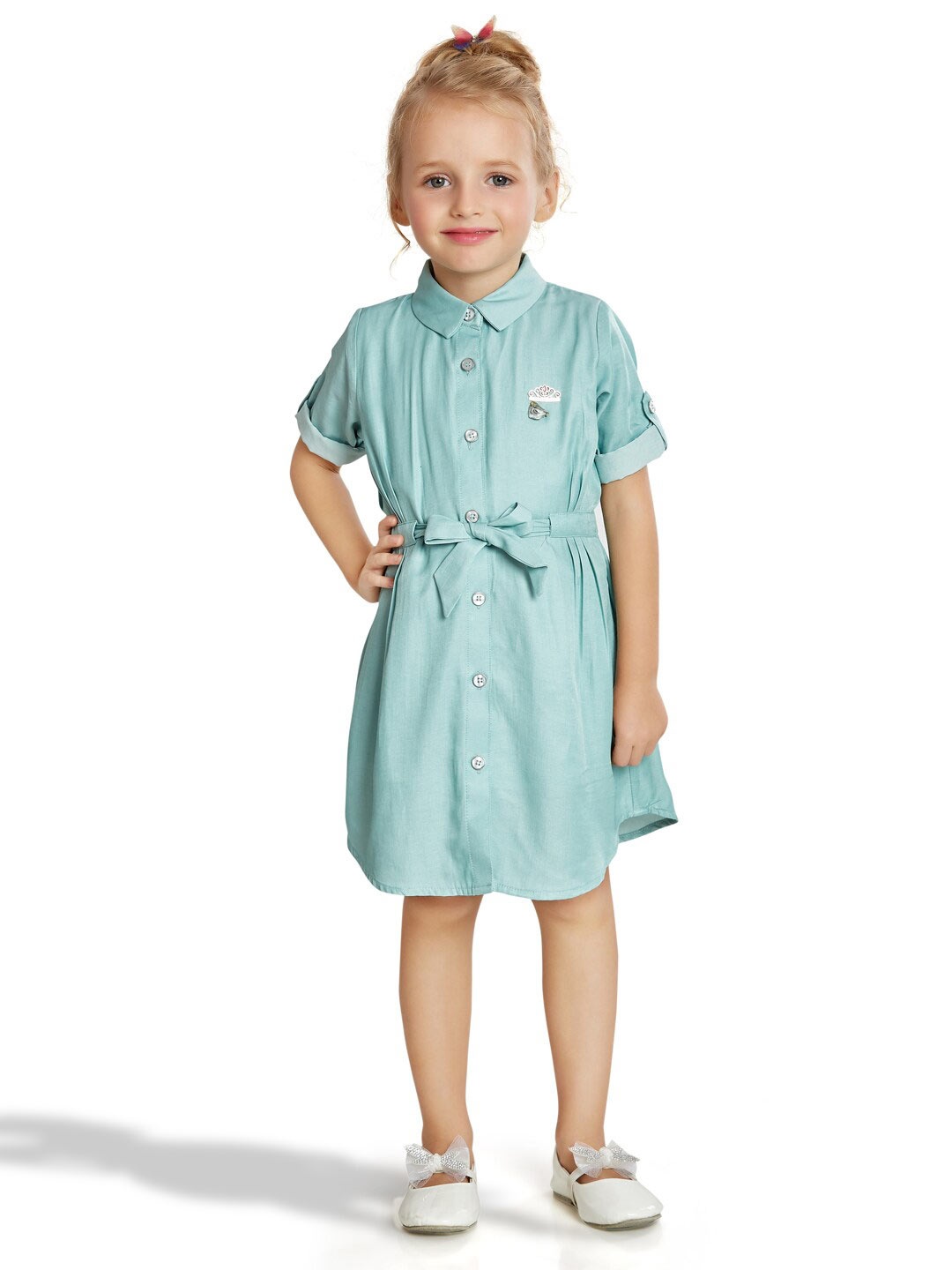 

Peppermint Girls Tie-Up Detail Shirt Dress, Sea green