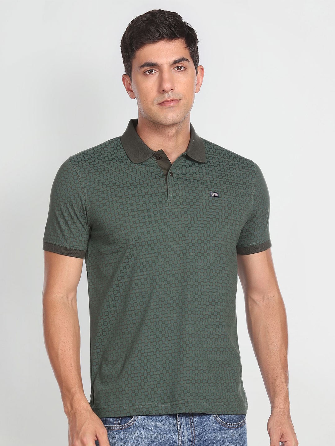 

Arrow Sport Geometric printed Polo Collar Short Sleeves Casual Cotton T-shirt, Green