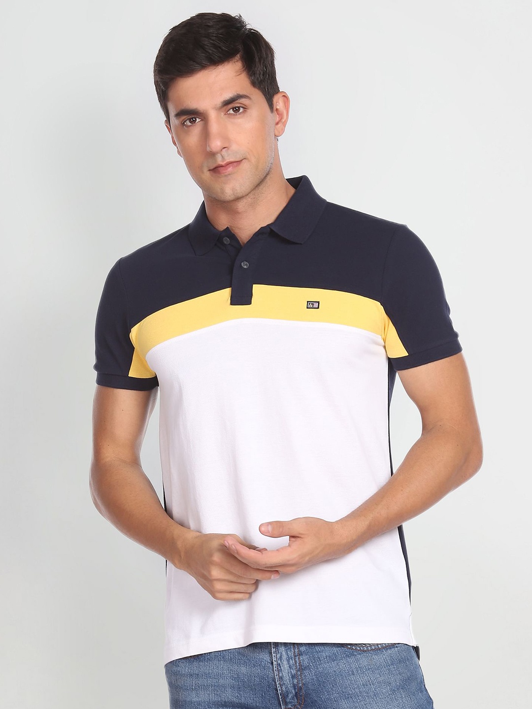 

Arrow Sport Colourblocked Polo Collar Cotton T-shirt, Blue