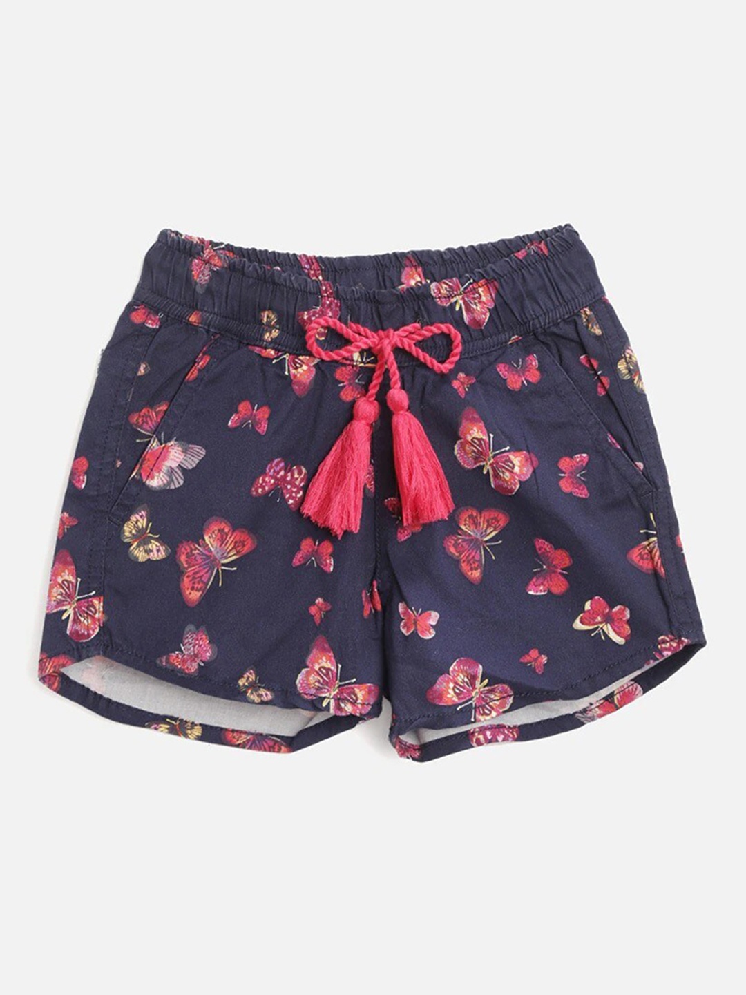 

612League Girls Conversational Printed Cotton Shorts, Blue