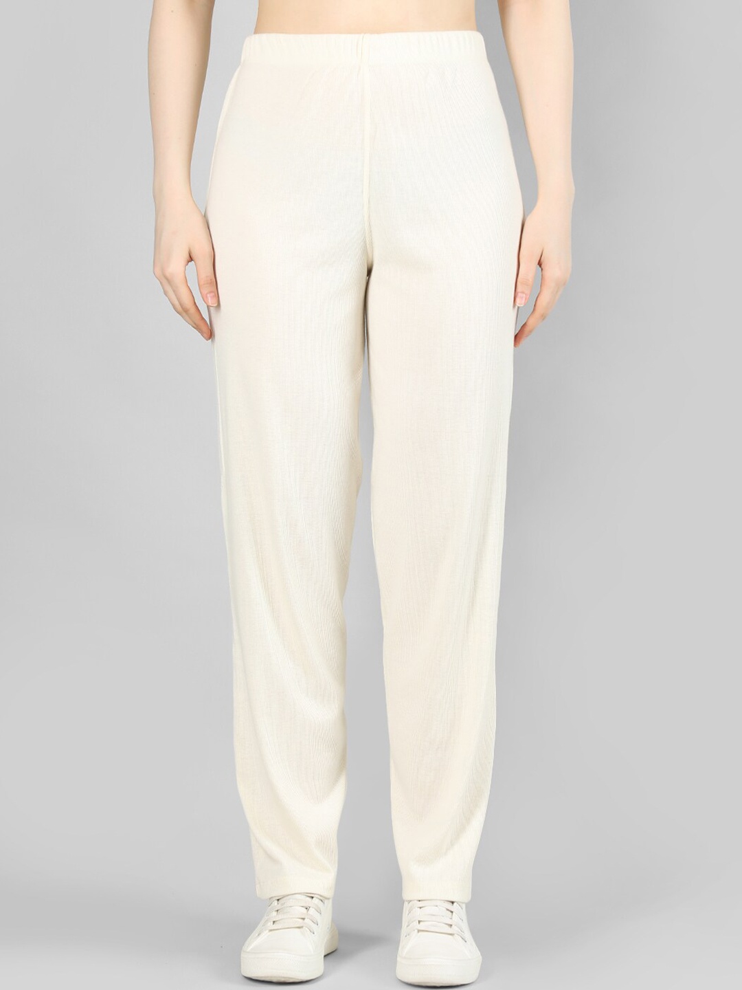 

CHKOKKO Women High Rise Regular Fit Track Pants, Cream