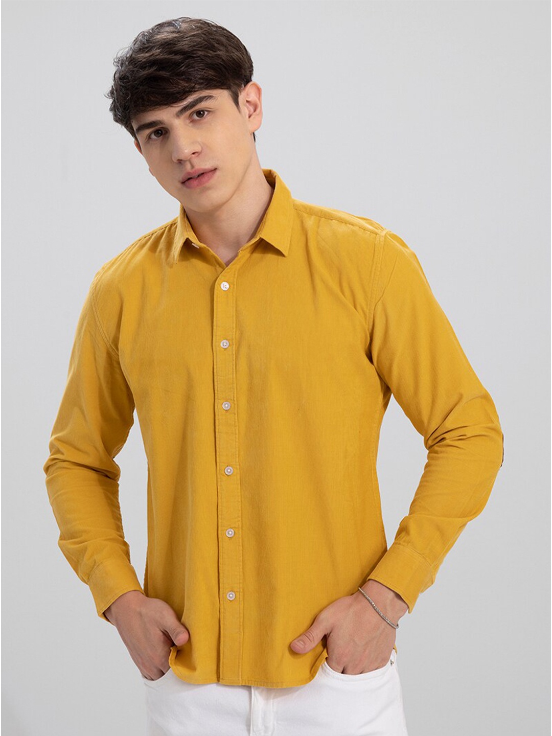 

Snitch Yellow Slim Fit Opaque Casual Cotton Shirt, Mustard