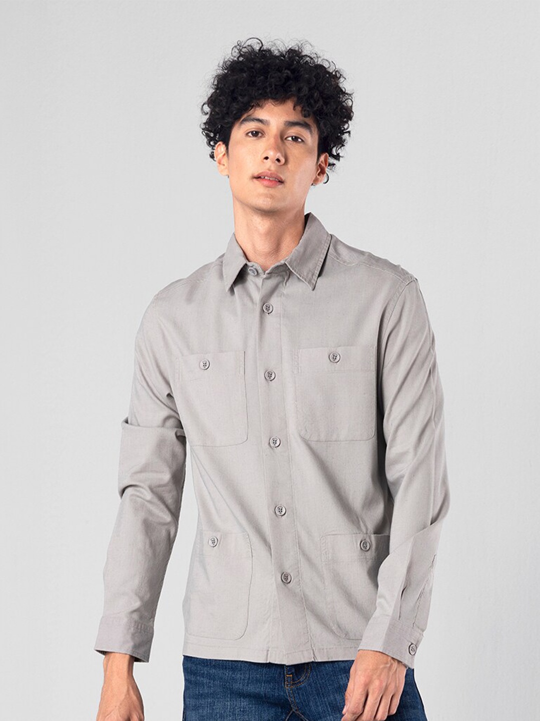 

Snitch Grey Slim Fit Spread Collar Casual Shirt
