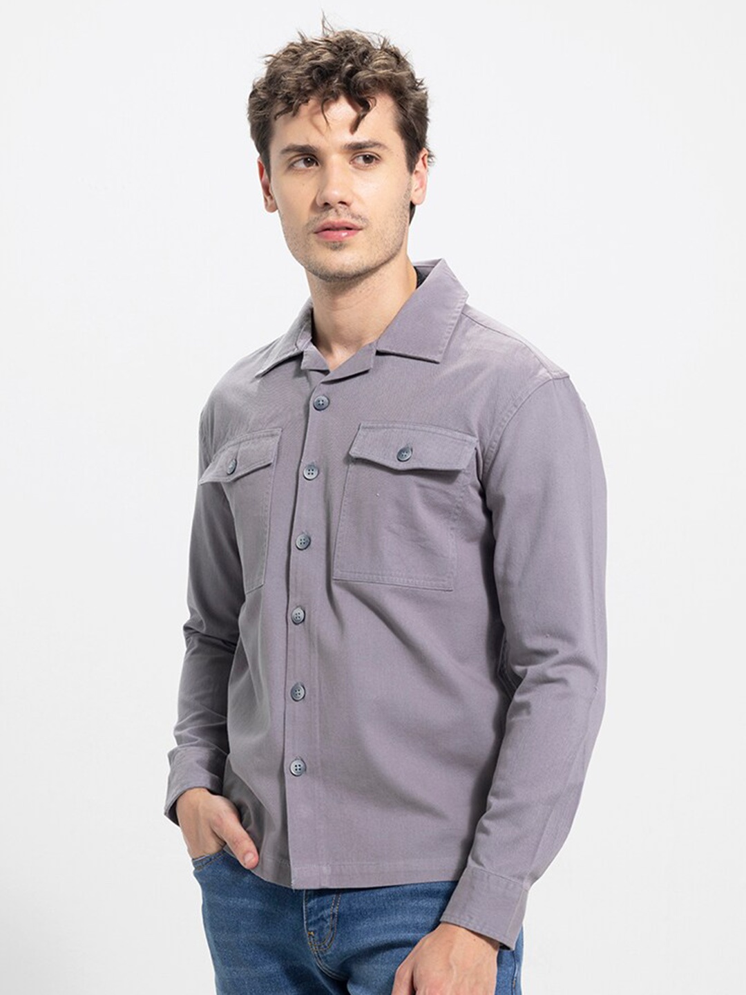 

Snitch Grey Slim Fit Cotton Casual Shirt