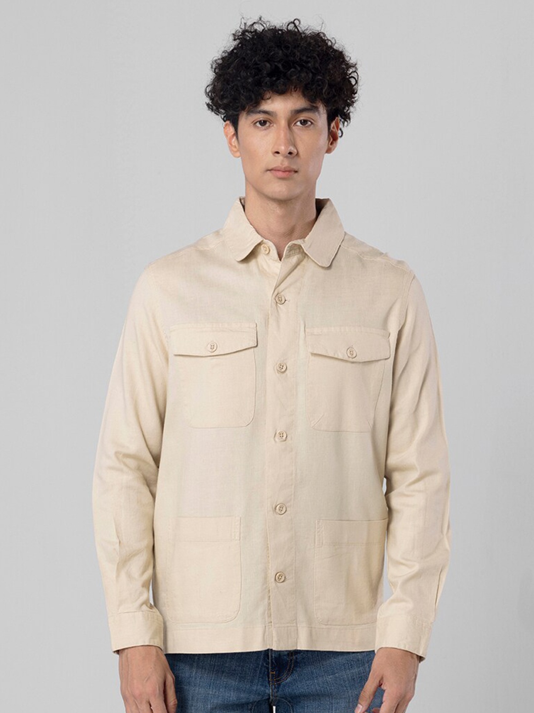 

Snitch Beige Slim Fit Cotton Casual Shirt