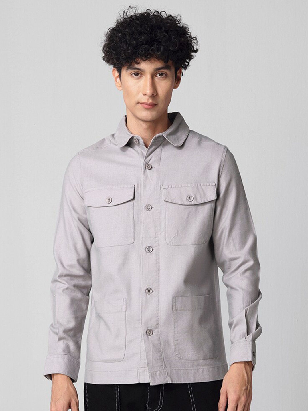 

Snitch Grey Spread Collar Slim Fit Casual Cotton Shirt