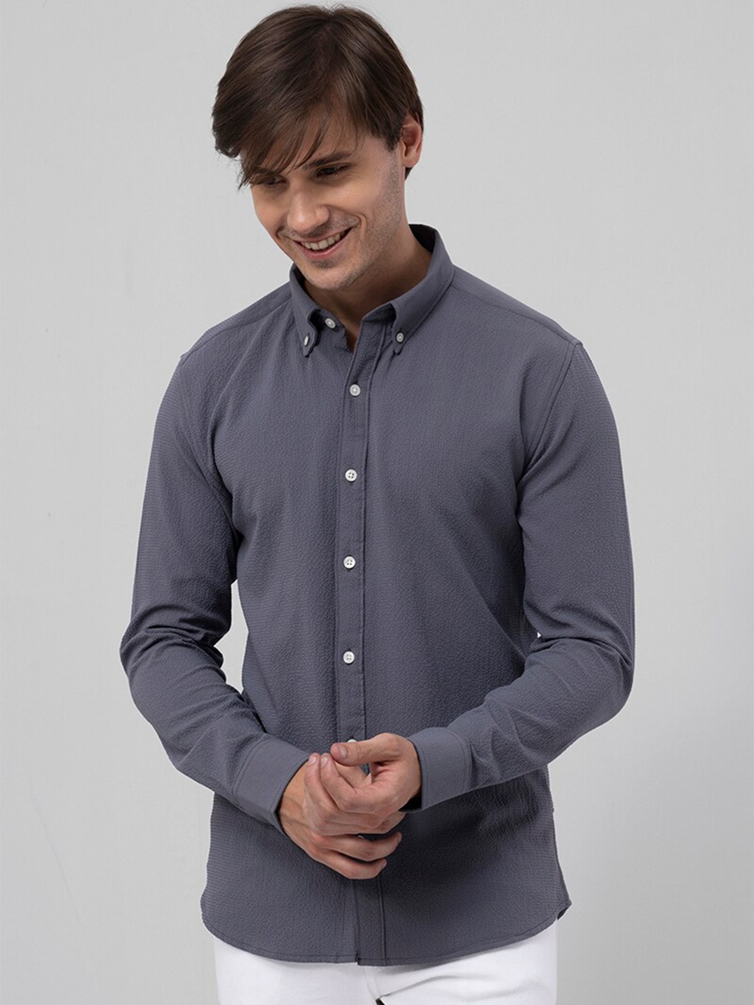 

Snitch Grey Button Down Collar Slim Fit Opaque Casual Cotton Shirt