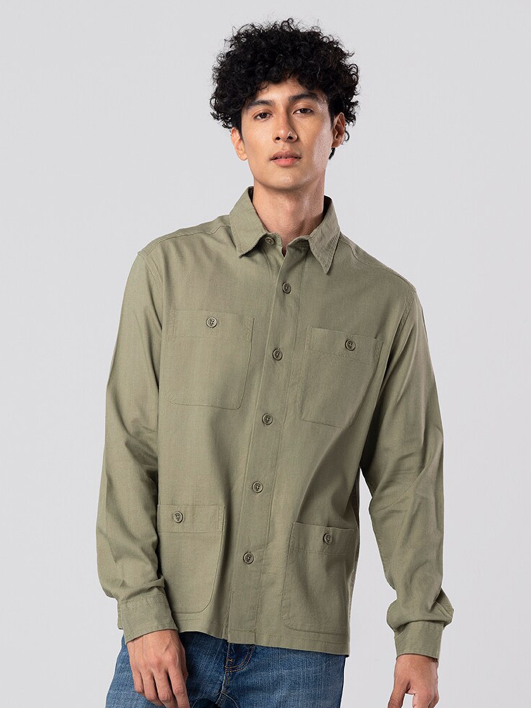 

Snitch Green Slim Fit Spread Collar Casual Shirt