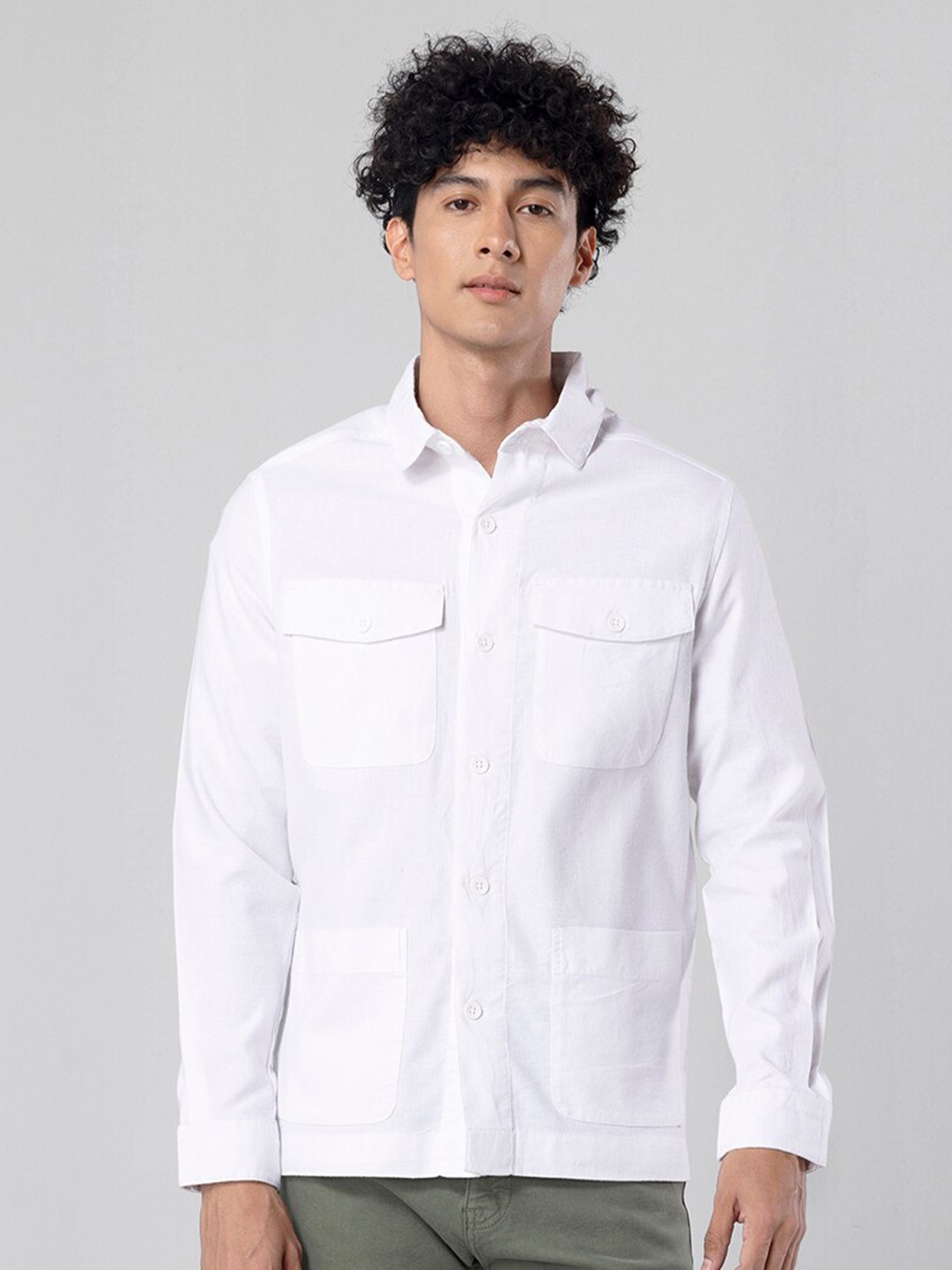 

Snitch White Long Sleeves Slim Fit Casual Linen Shirt