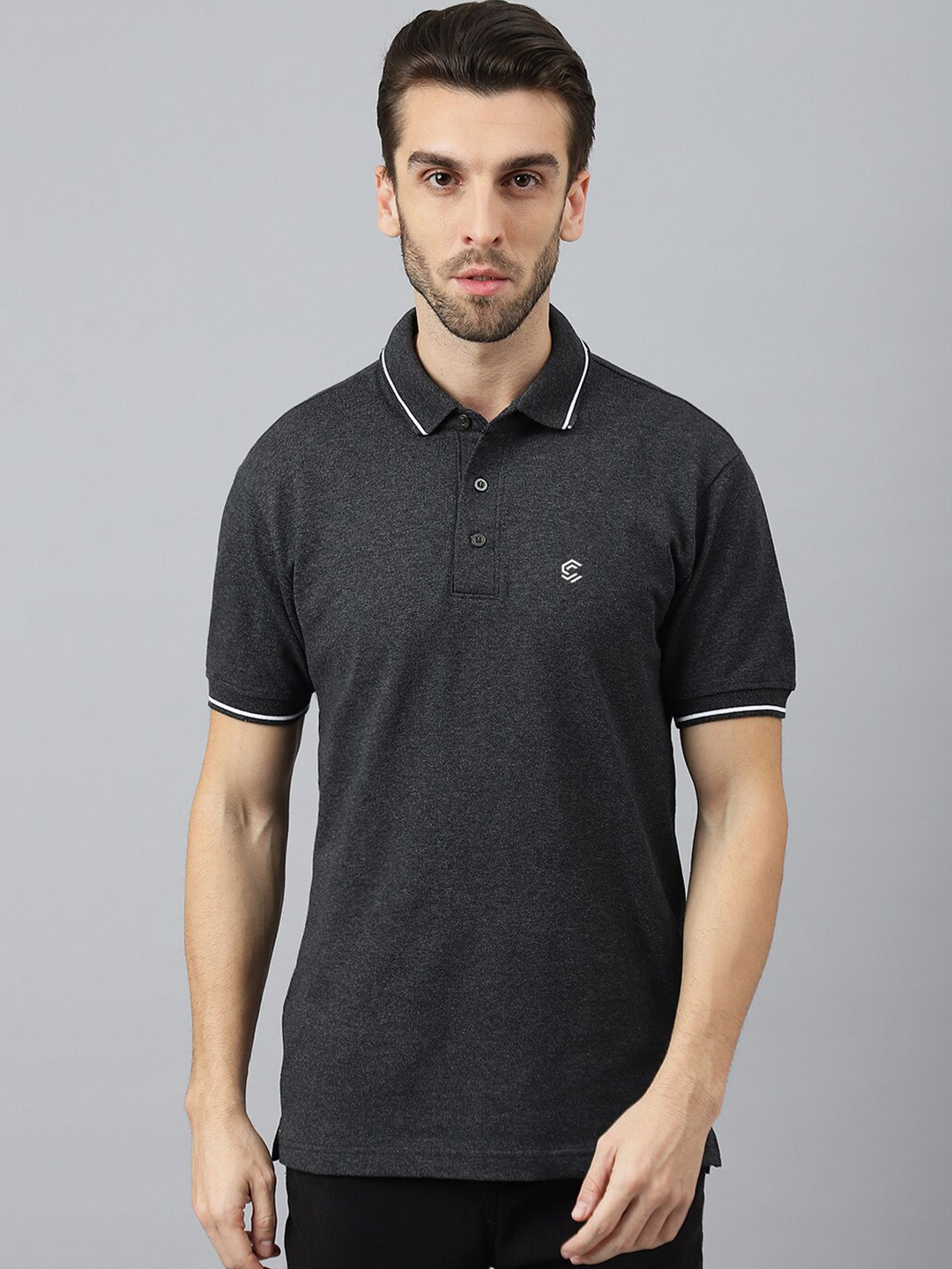 

COLOR CAPITAL Polo Collar Cotton T-shirt, Charcoal