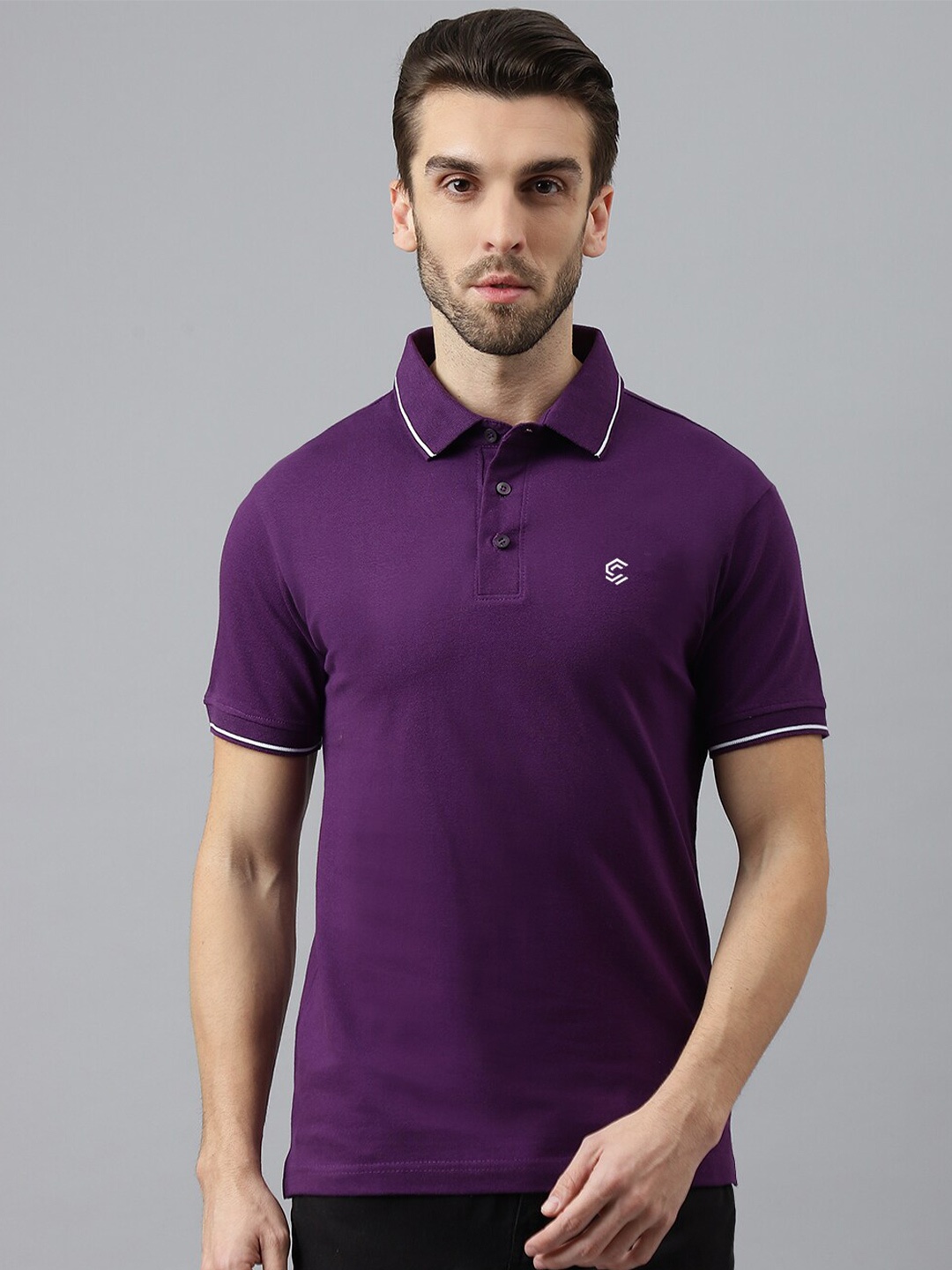 

COLOR CAPITAL Polo Collar Cotton T-shirt, Purple