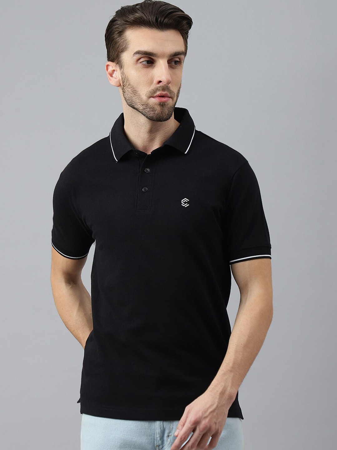 

COLOR CAPITAL Polo Collar Cotton T-shirt, Black