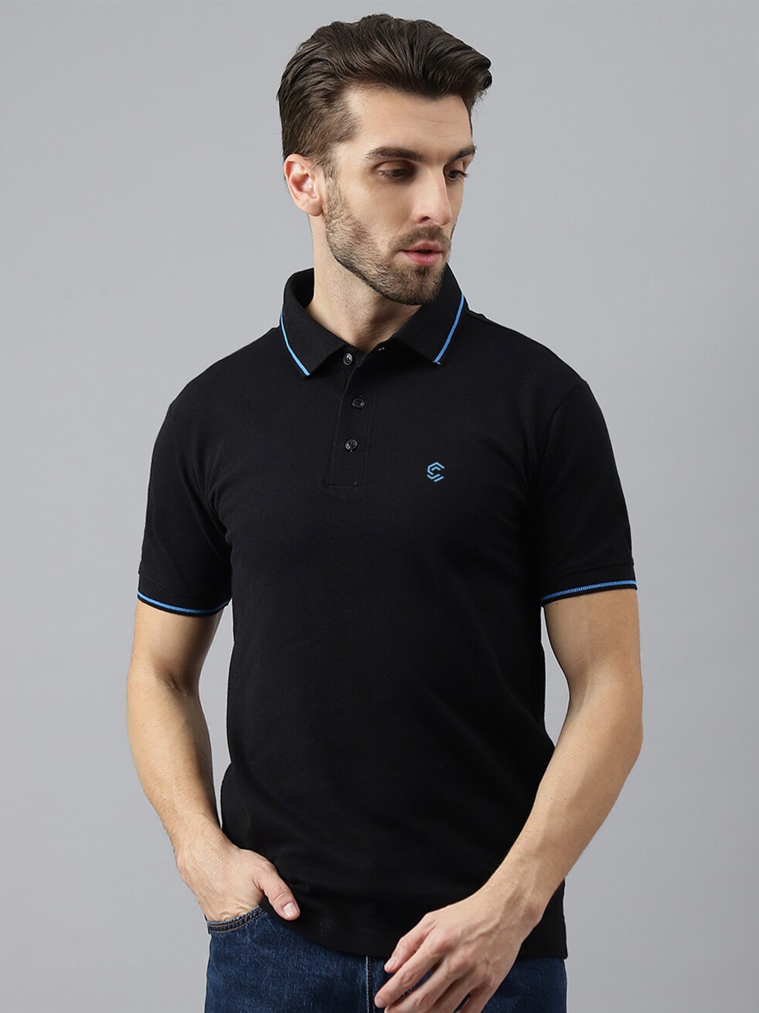 

COLOR CAPITAL Polo Collar Cotton T-shirt, Black