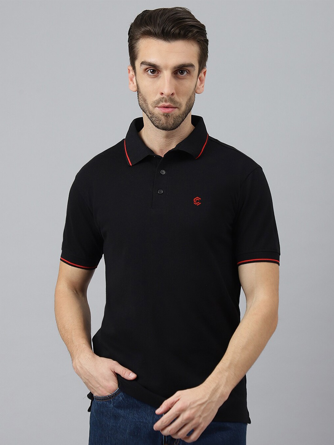 

COLOR CAPITAL Polo Collar Pure Cotton T-shirt, Black