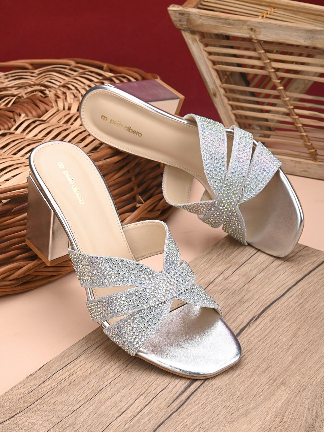 

pelle albero Peep Toes Block Heels with Bows, Silver