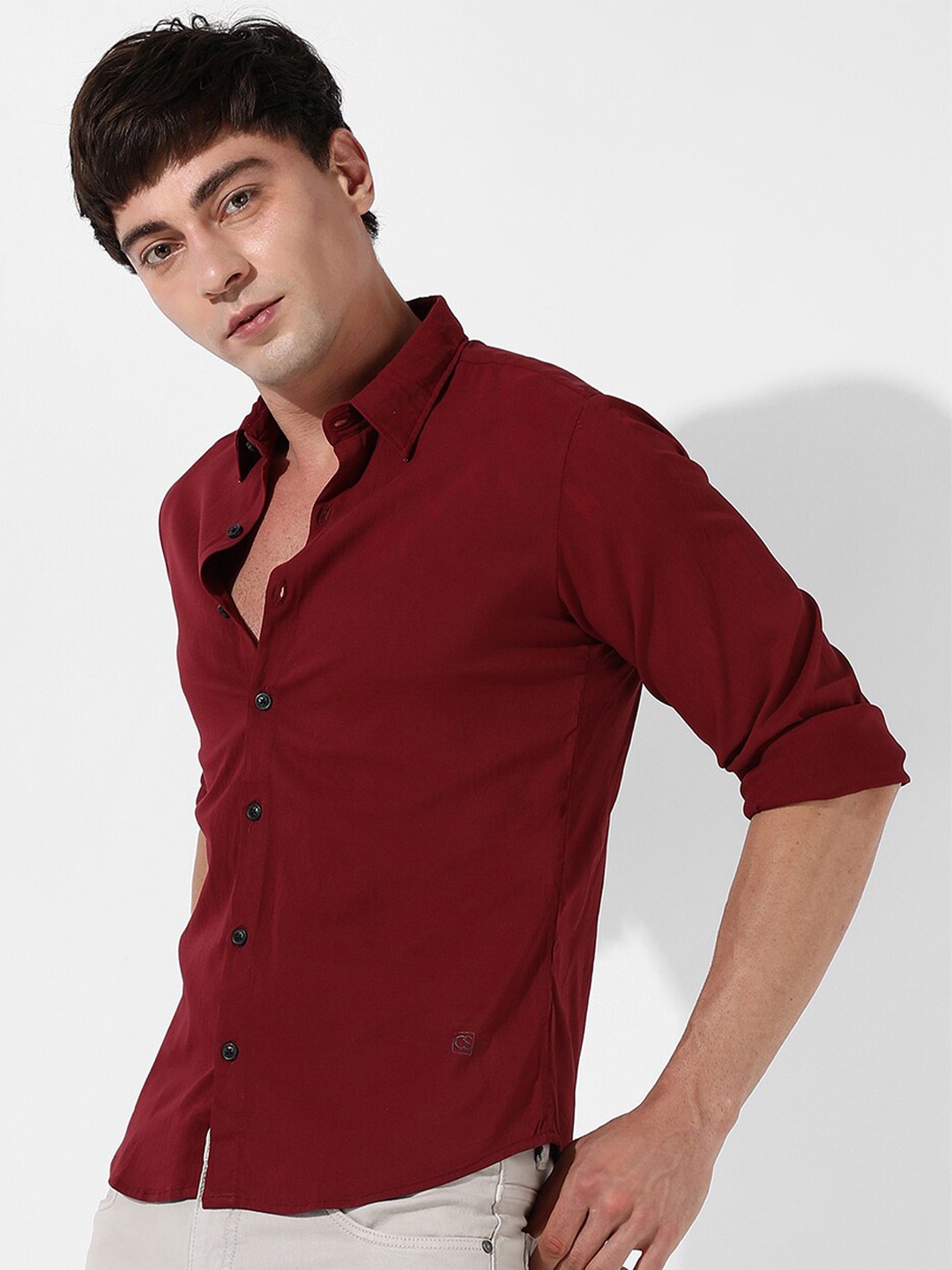 

Campus Sutra Maroon Classic Fit Cotton Casual Shirt
