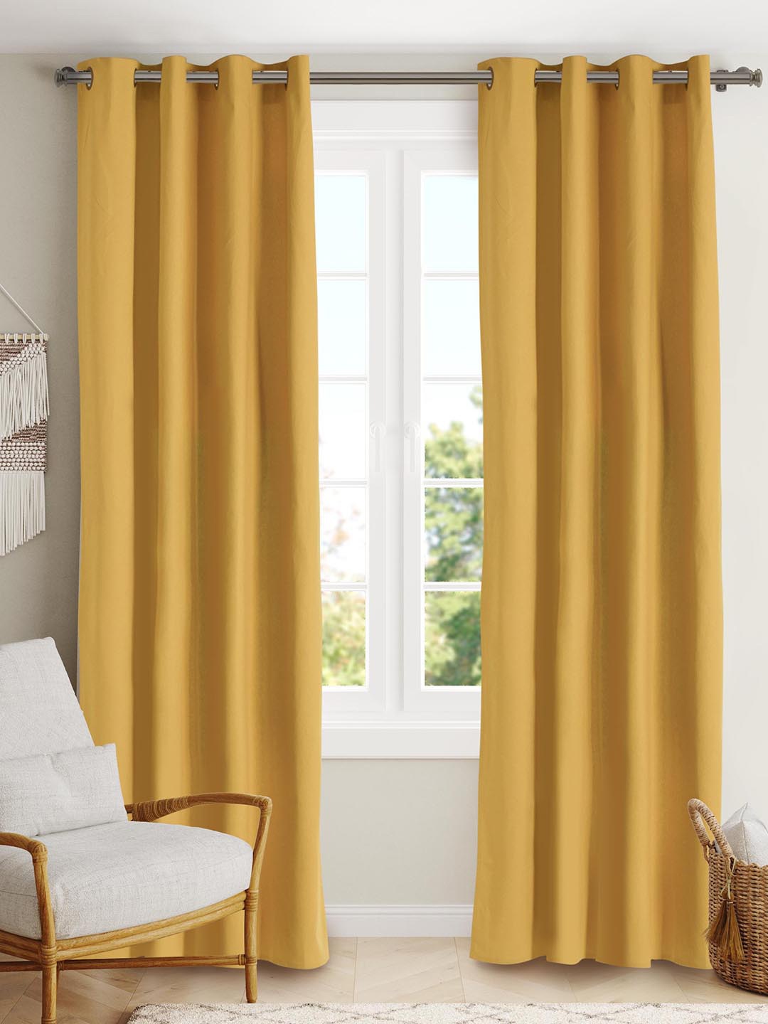 

BLANC9 White & Mustard 2 Pieces Floral Printed Door Curtains