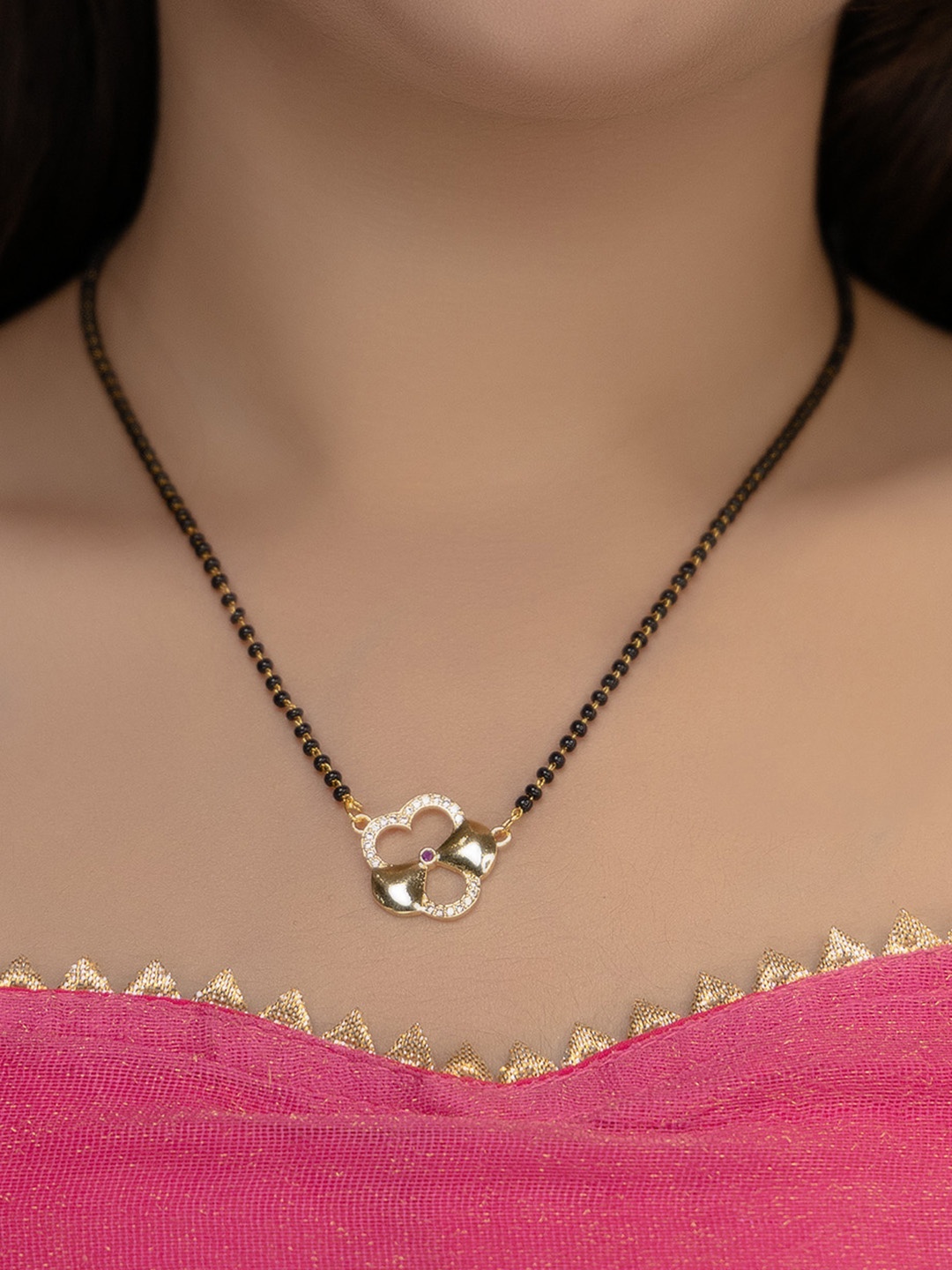 

Vita Bella Gold-Plated CZ Stone-Studded & Beaded Mangalsutra