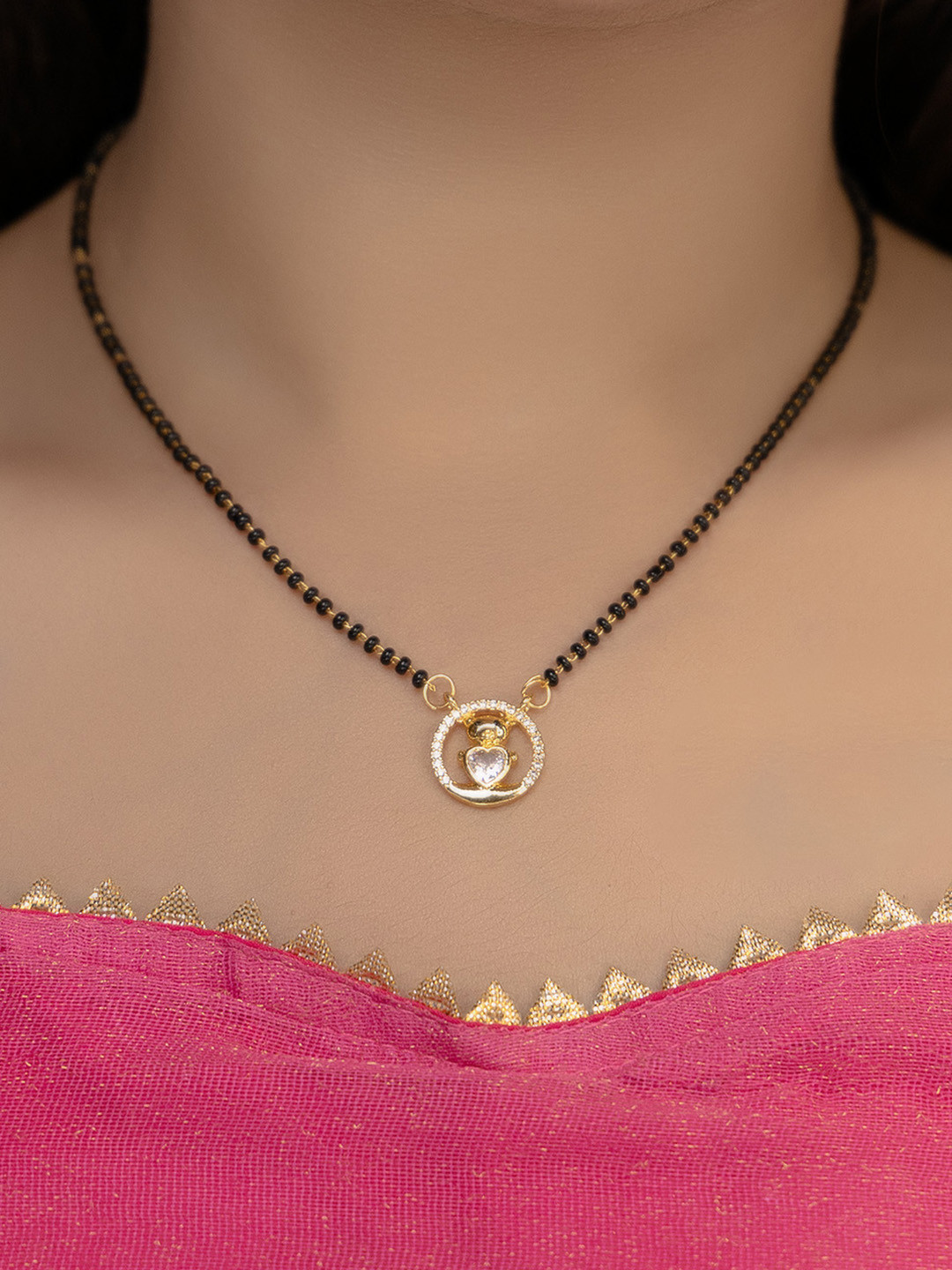 

Vita Bella Gold-Plated & Stone-Studded & Beaded Mangalsutra